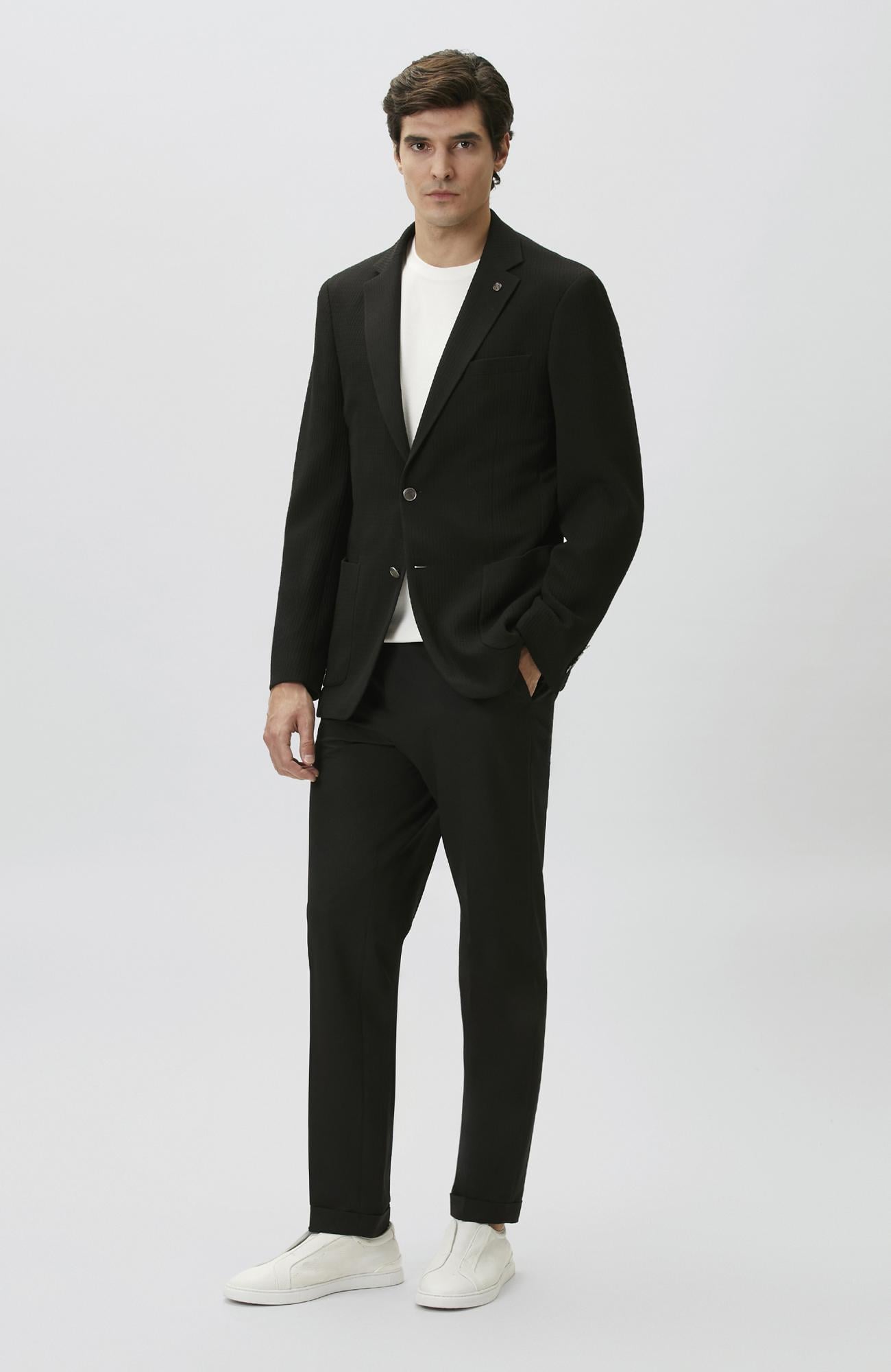 Network Erkek Slim Fit Siyah Mono Yaka Gofreli Örme Ceket