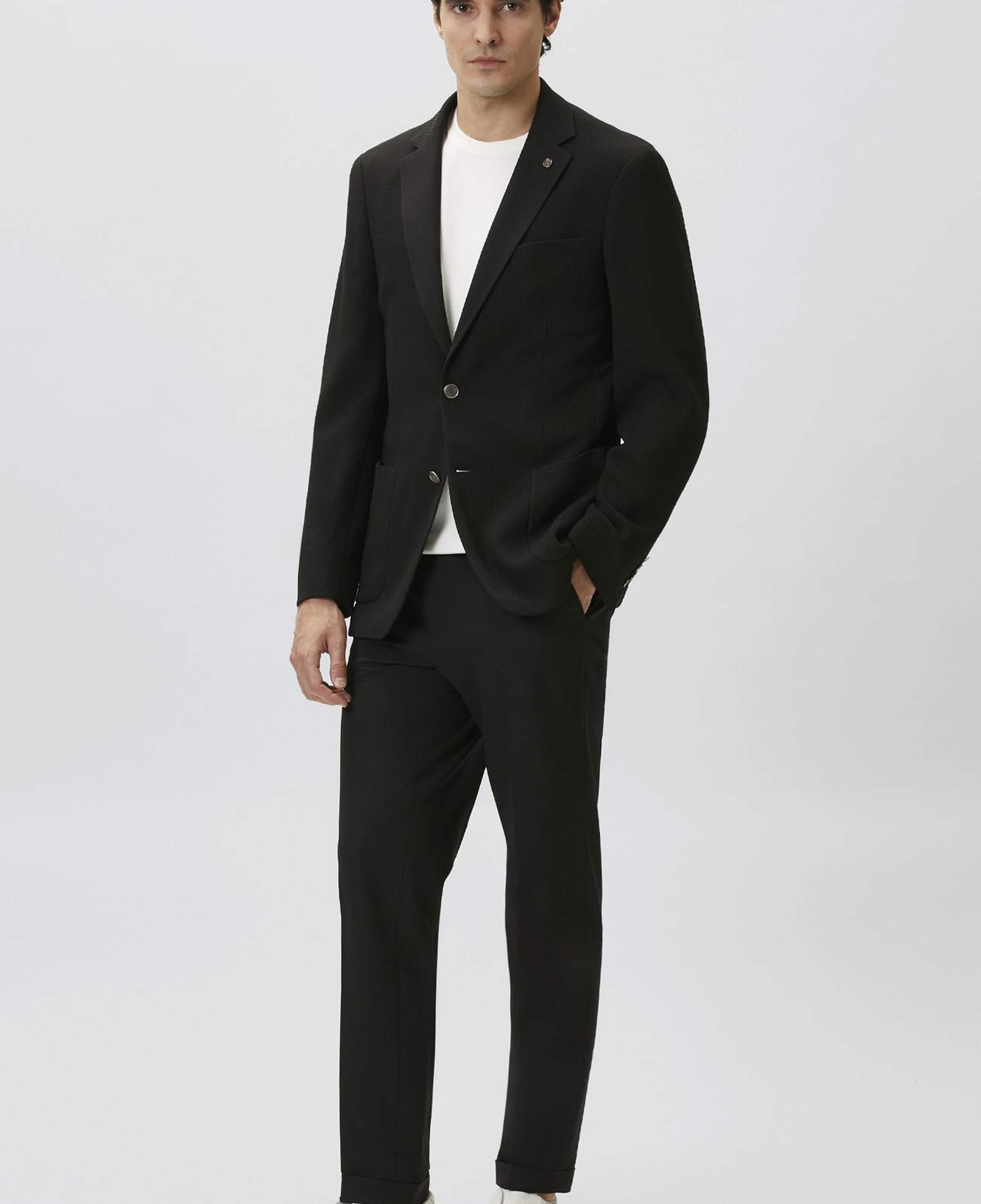 Network Erkek Slim Fit Siyah Mono Yaka Gofreli Örme Ceket