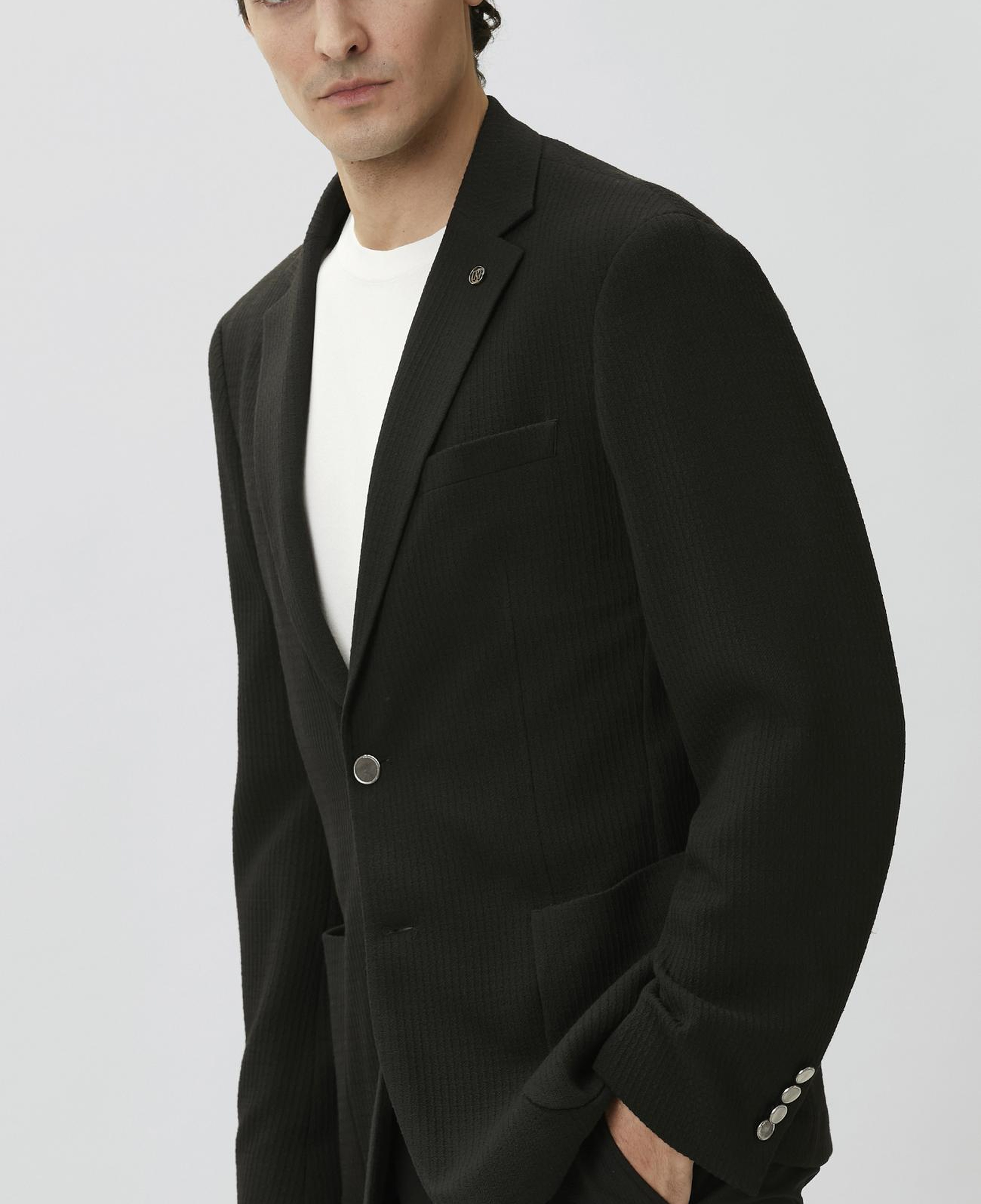 Network Erkek Slim Fit Siyah Mono Yaka Gofreli Örme Ceket