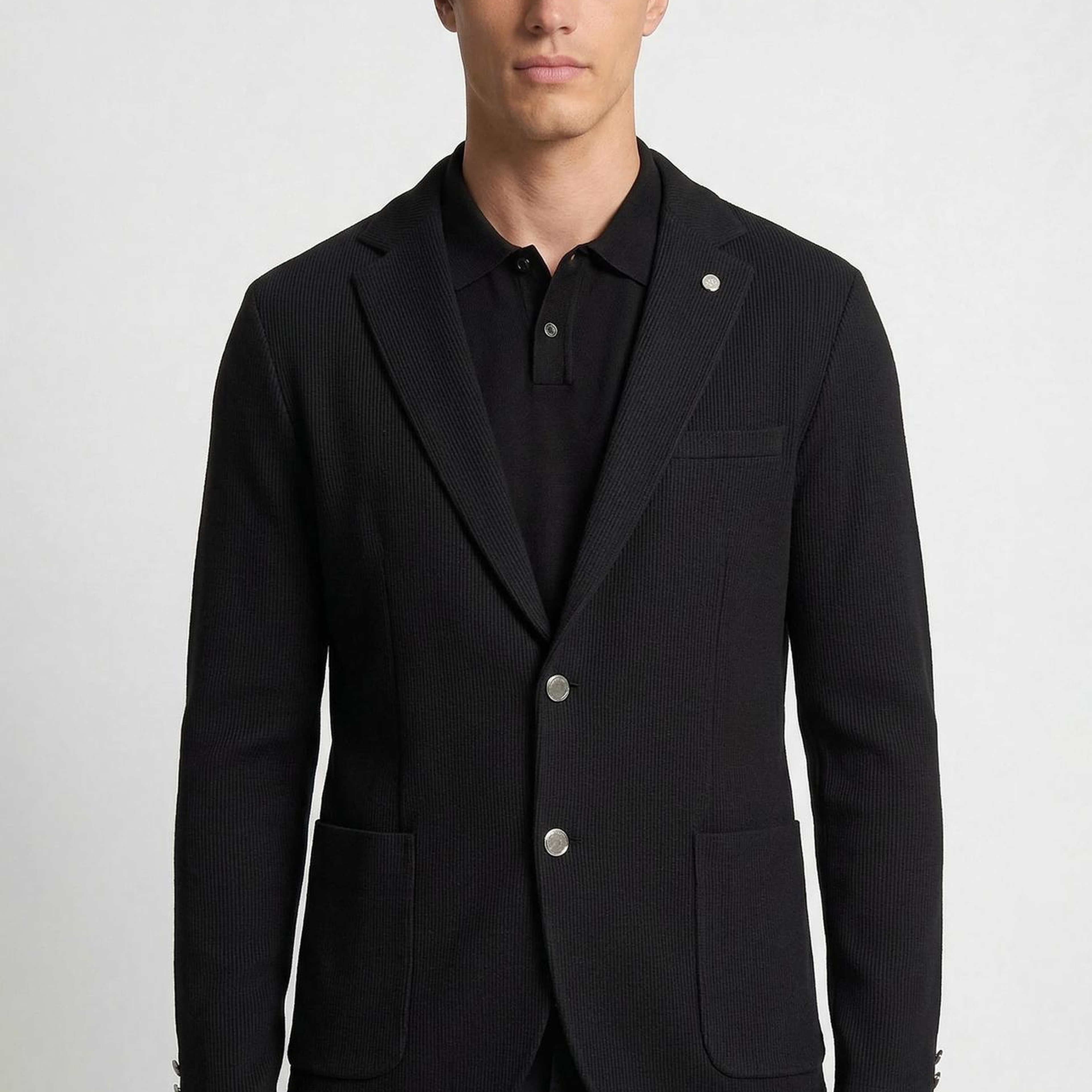 Network Erkek Siyah Slim Fit Gofre Desen Örme Ceket