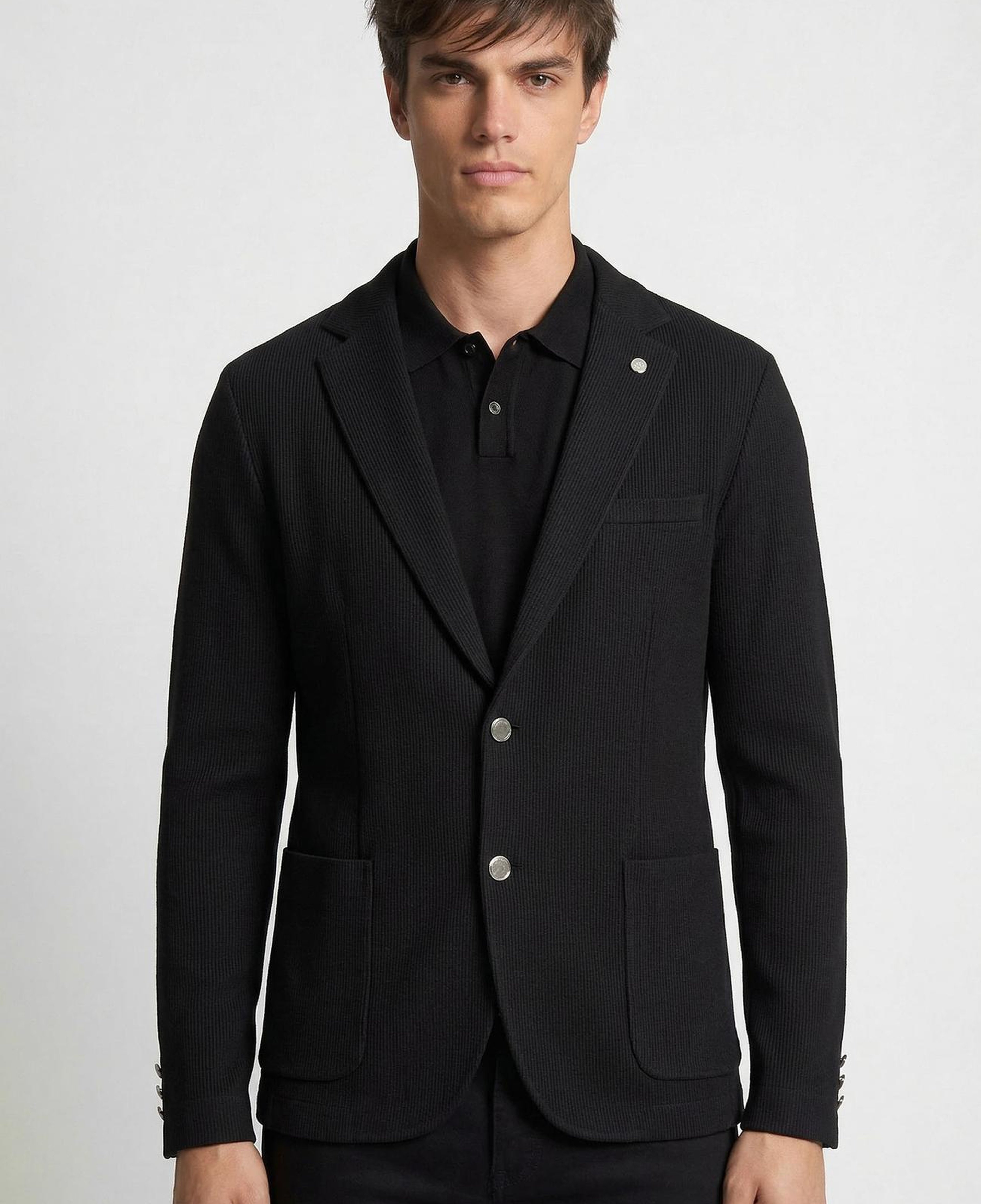 Network Erkek Siyah Slim Fit Gofre Desen Örme Ceket