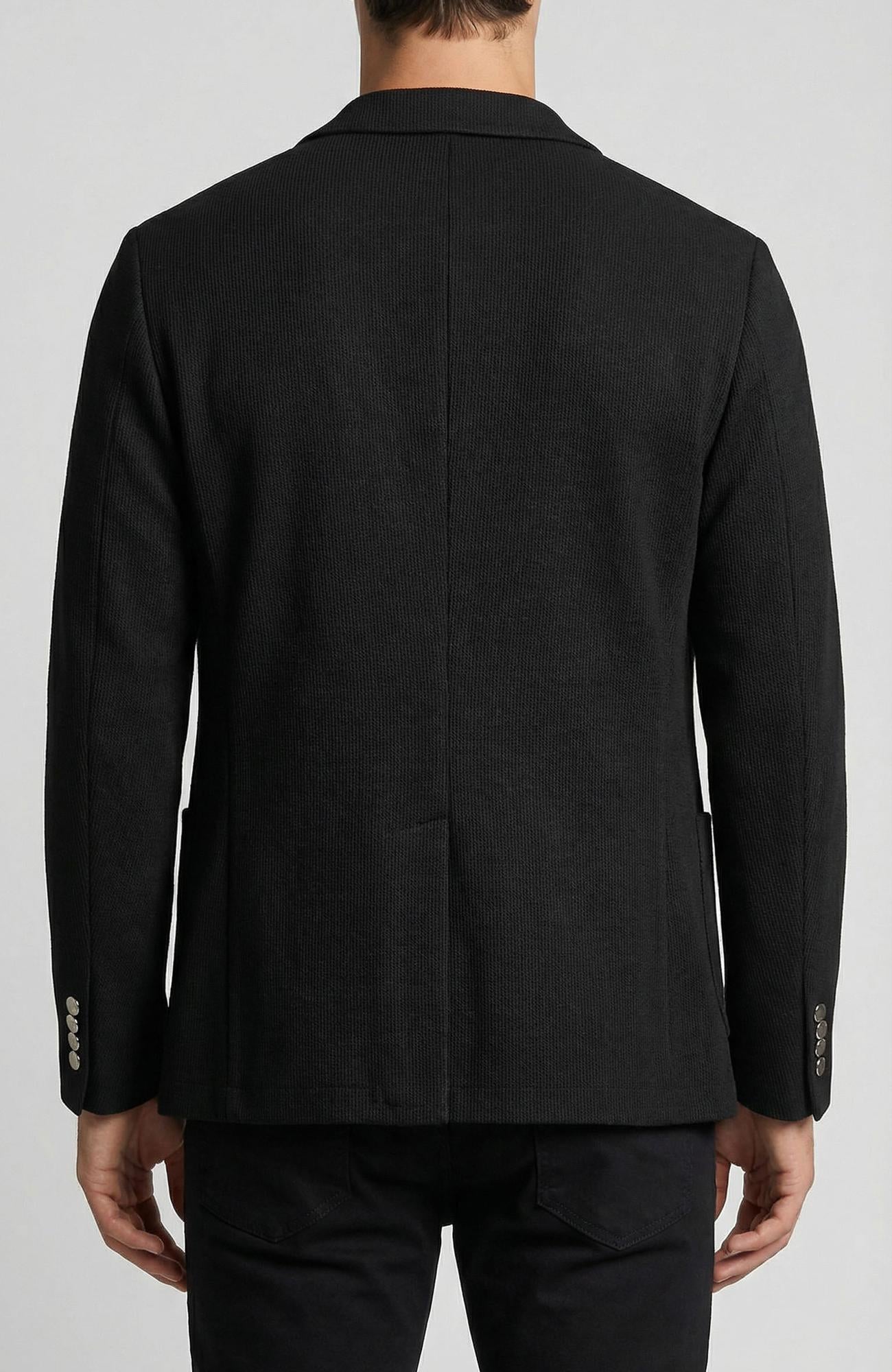 Network Erkek Siyah Slim Fit Gofre Desen Örme Ceket