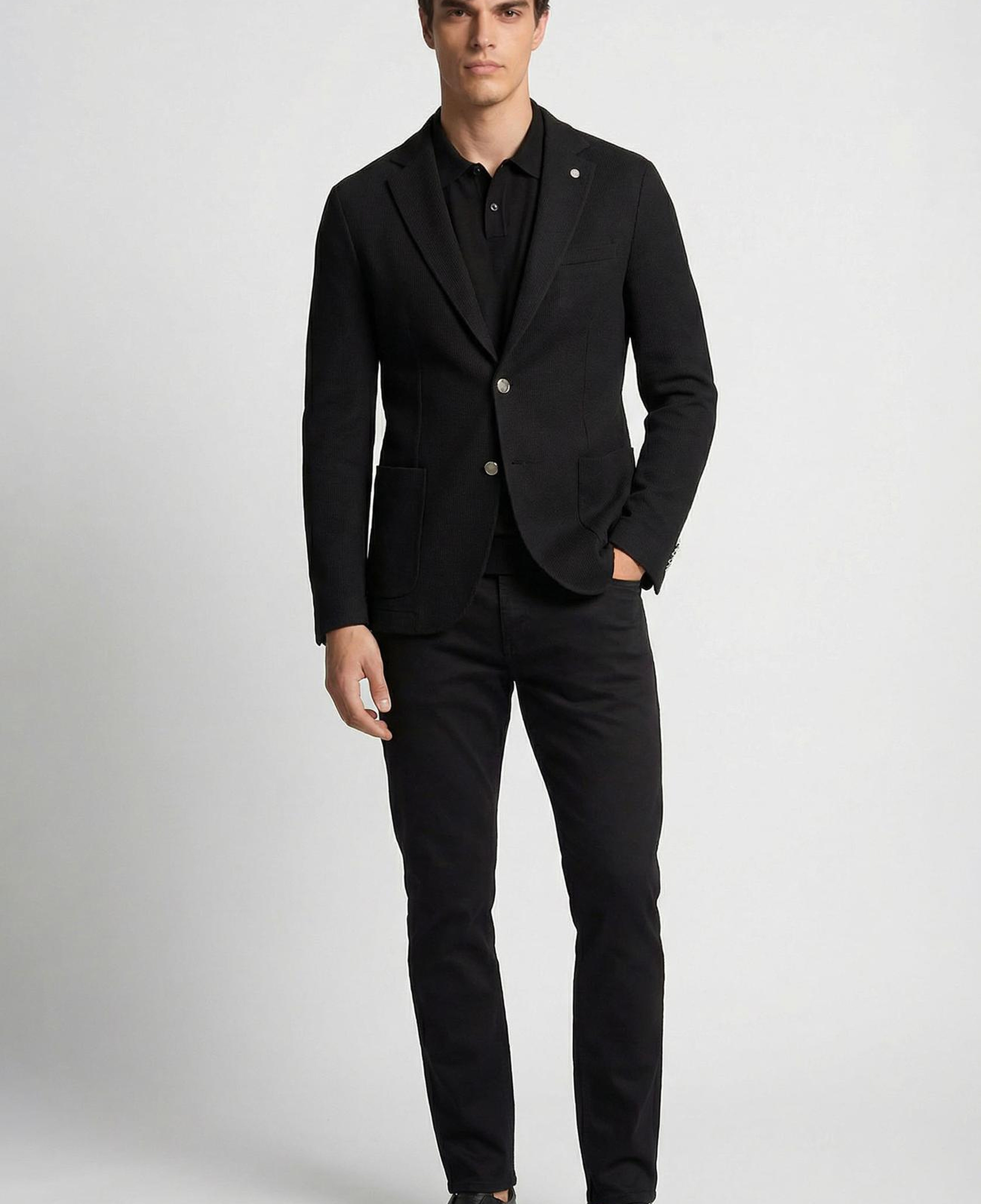 Network Erkek Siyah Slim Fit Gofre Desen Örme Ceket