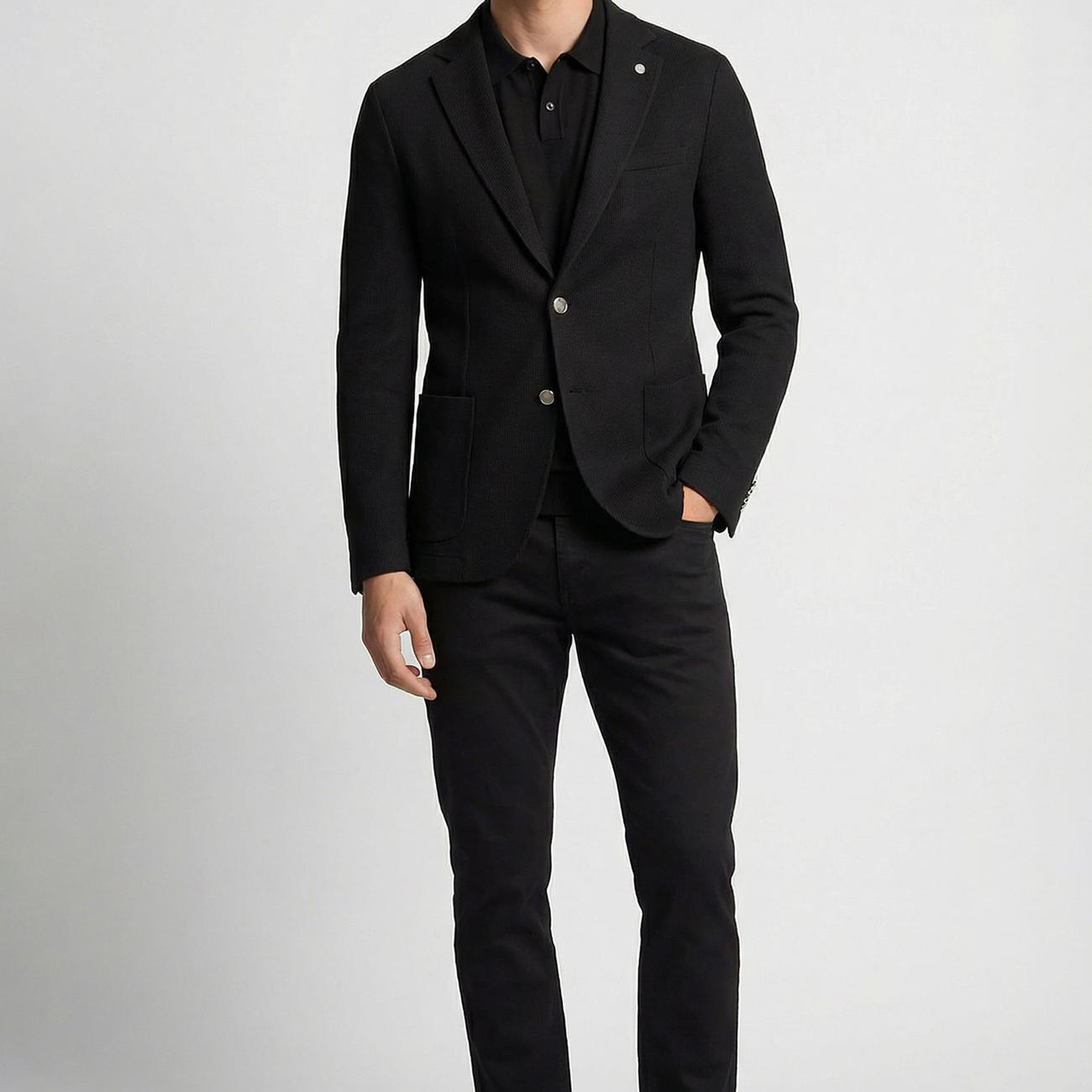 Network Erkek Siyah Slim Fit Gofre Desen Örme Ceket