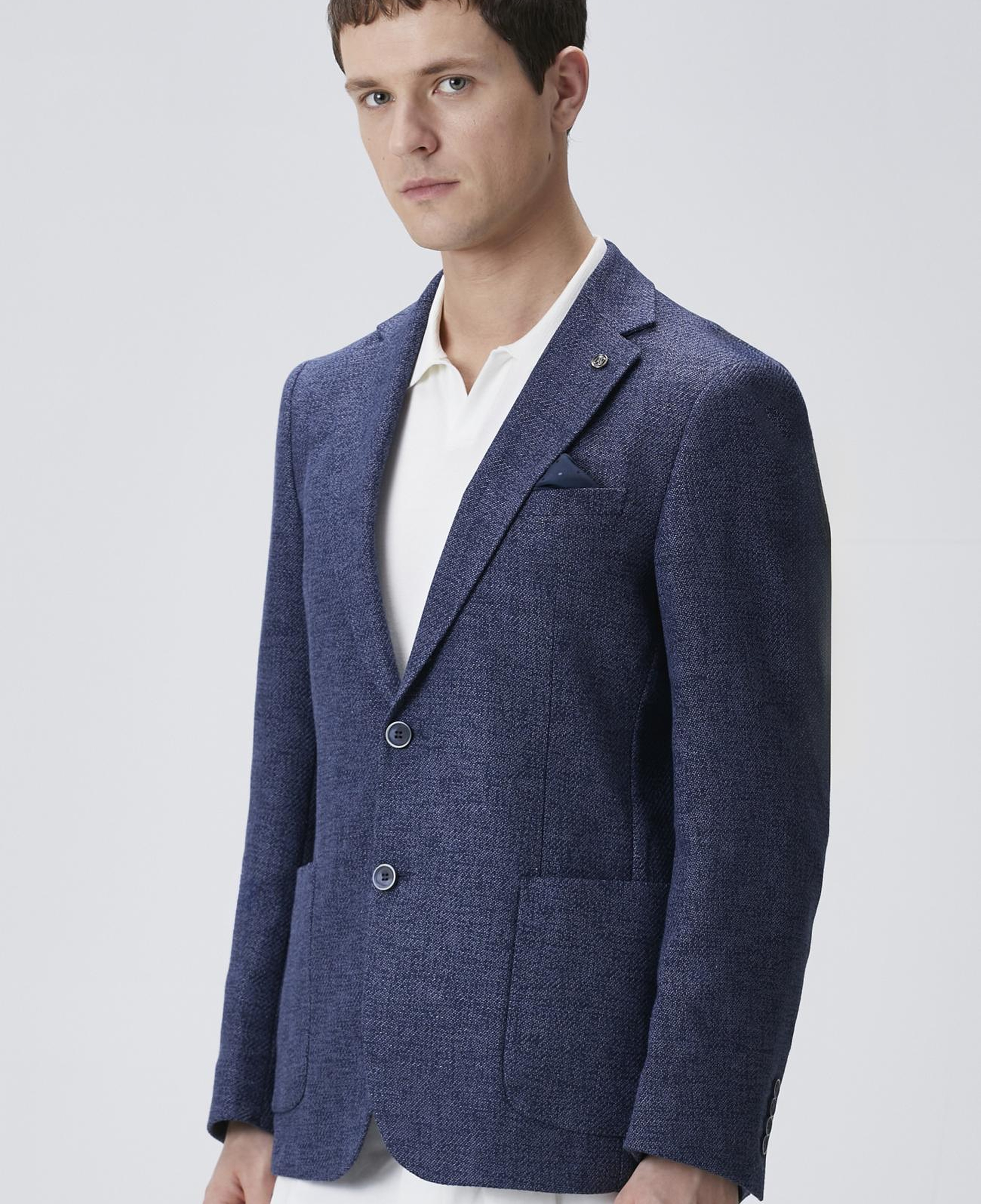 Network Erkek Lacivert Slim Fit Jakarlı Dokuma Ceket