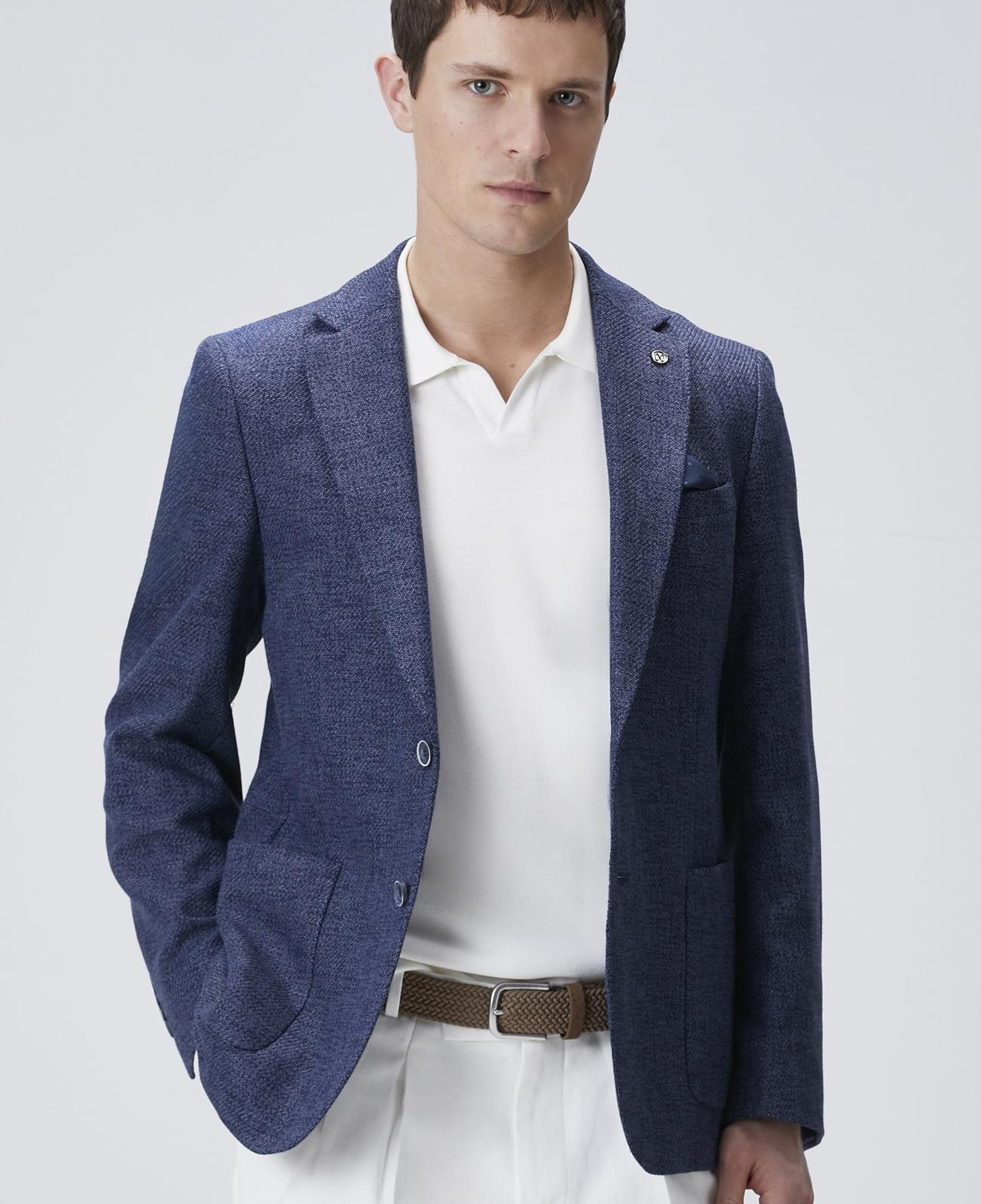 Network Erkek Lacivert Slim Fit Jakarlı Dokuma Ceket
