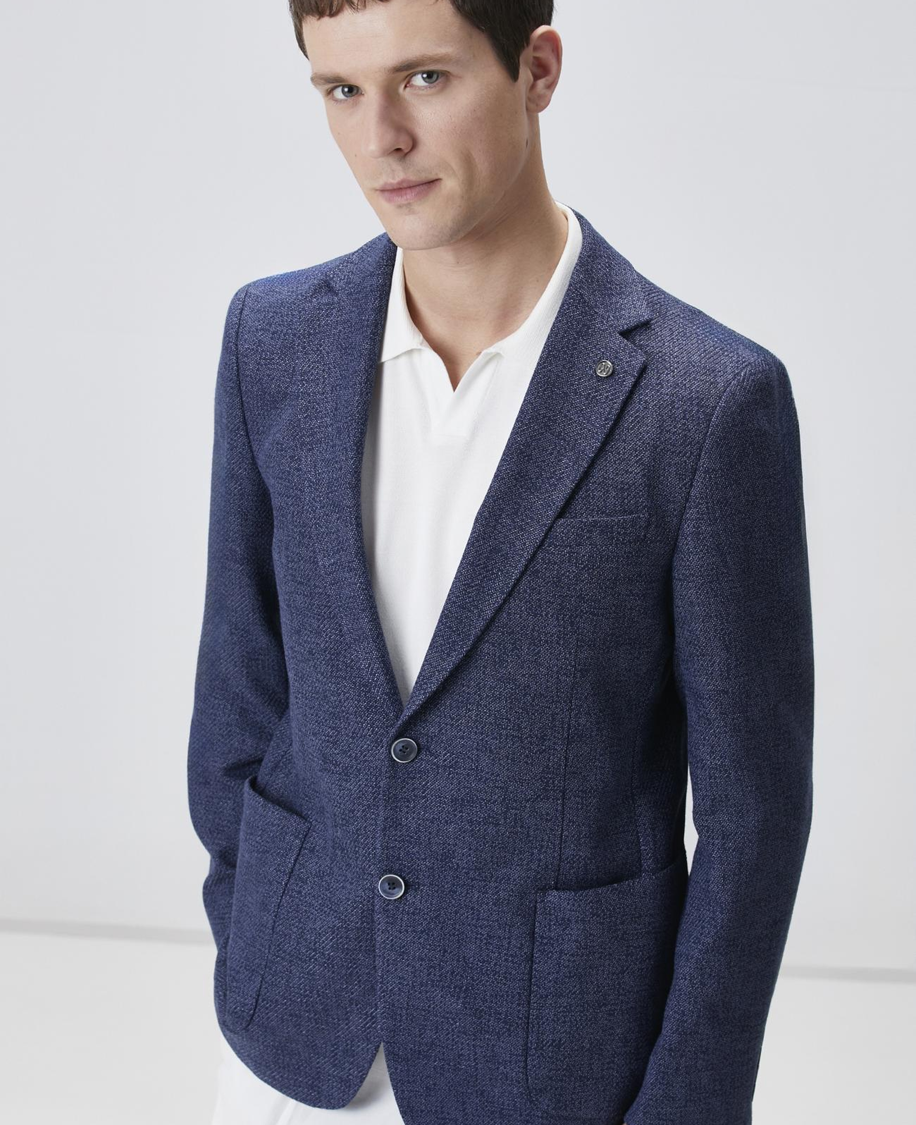 Network Erkek Lacivert Slim Fit Jakarlı Dokuma Ceket