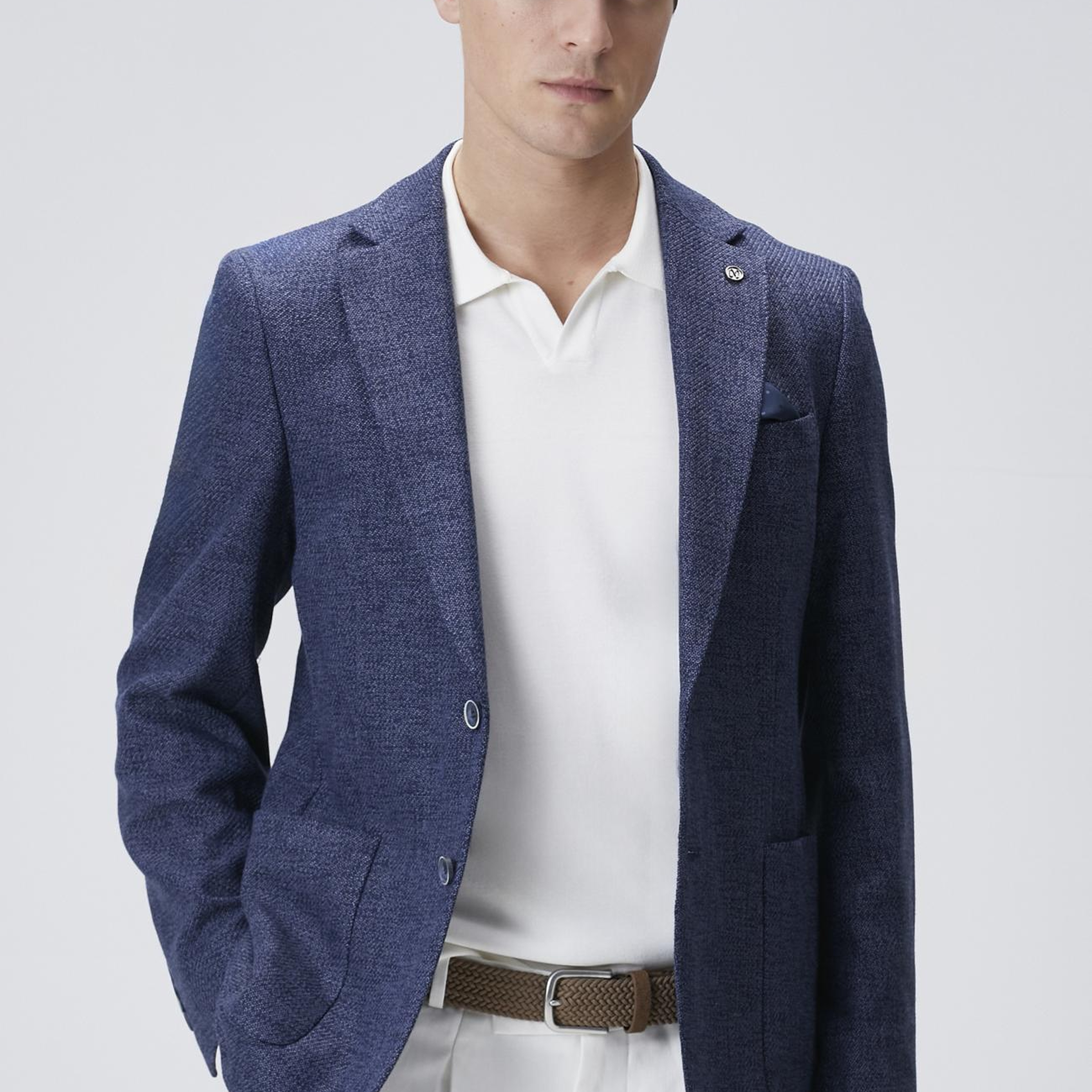 Network Erkek Lacivert Slim Fit Jakarlı Dokuma Ceket