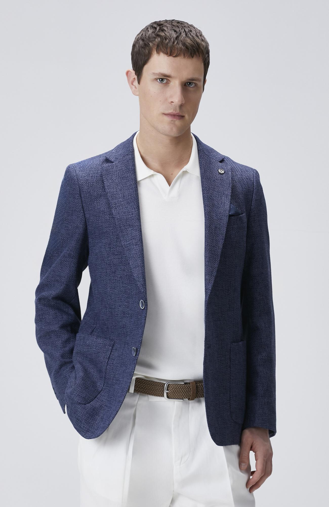 Network Erkek Lacivert Slim Fit Jakarlı Dokuma Ceket