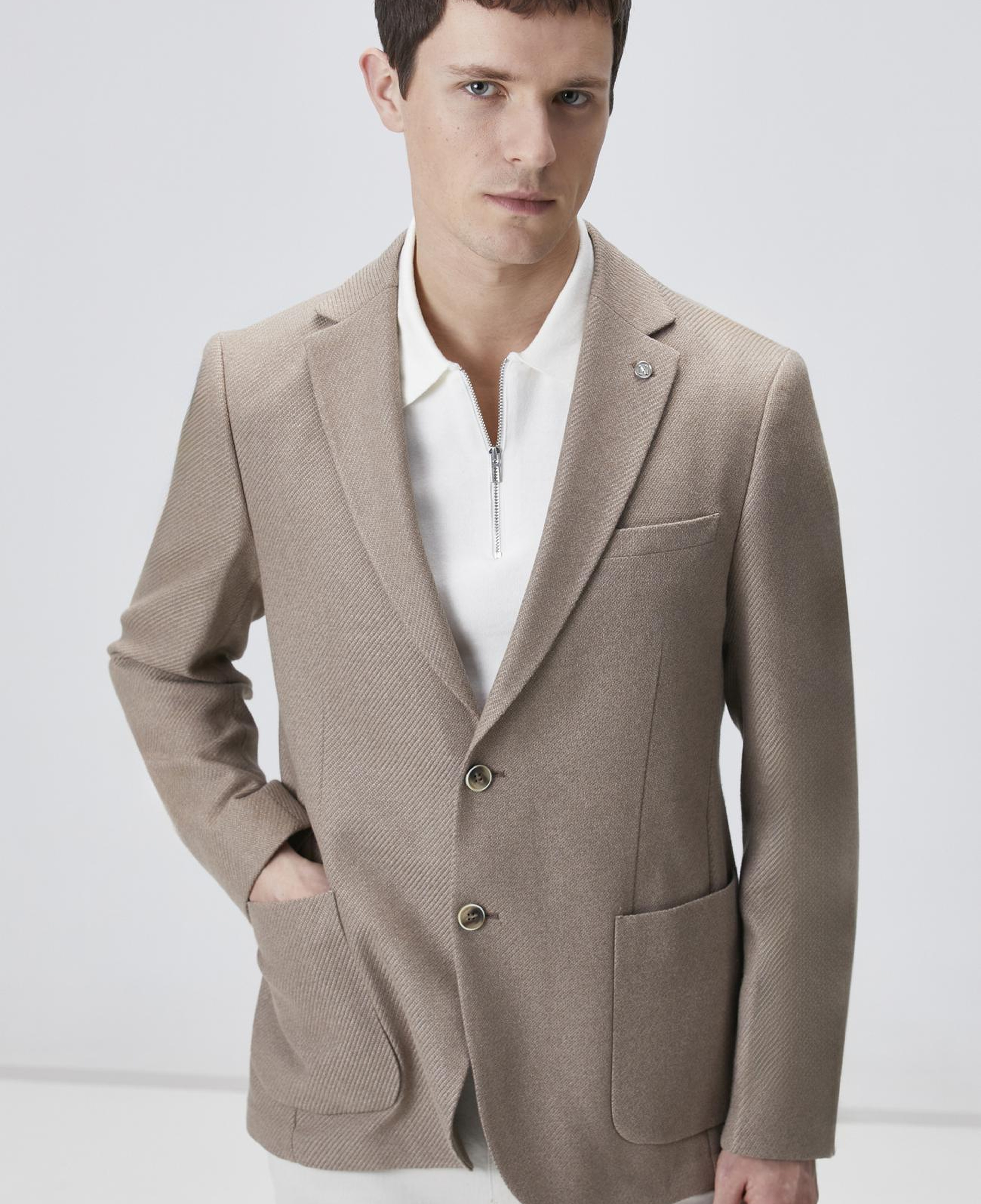 Network Erkek Kahverengi Slim Fit Jakarlı Dokuma Ceket