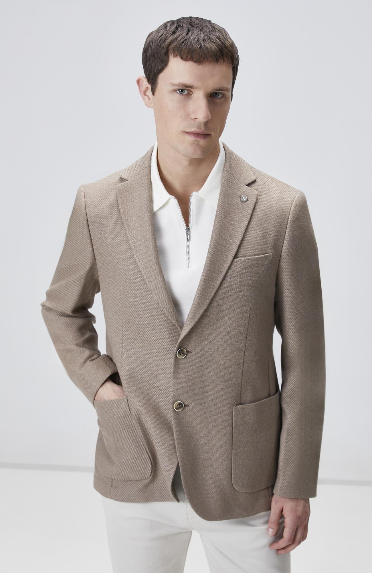 Network Erkek Kahverengi Slim Fit Jakarlı Dokuma Ceket
