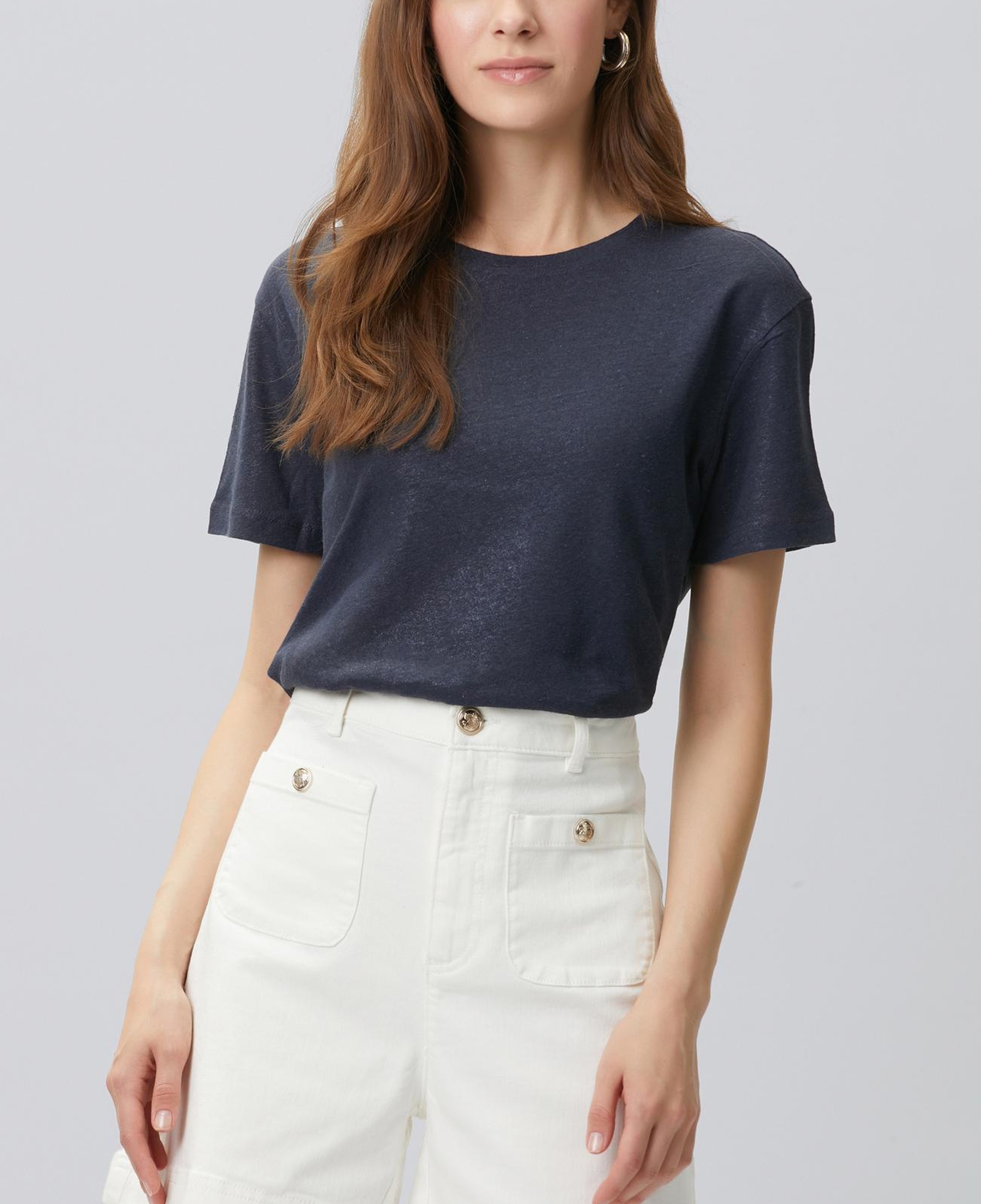 Network Kadın Lacivert Keten Mix T-shirt