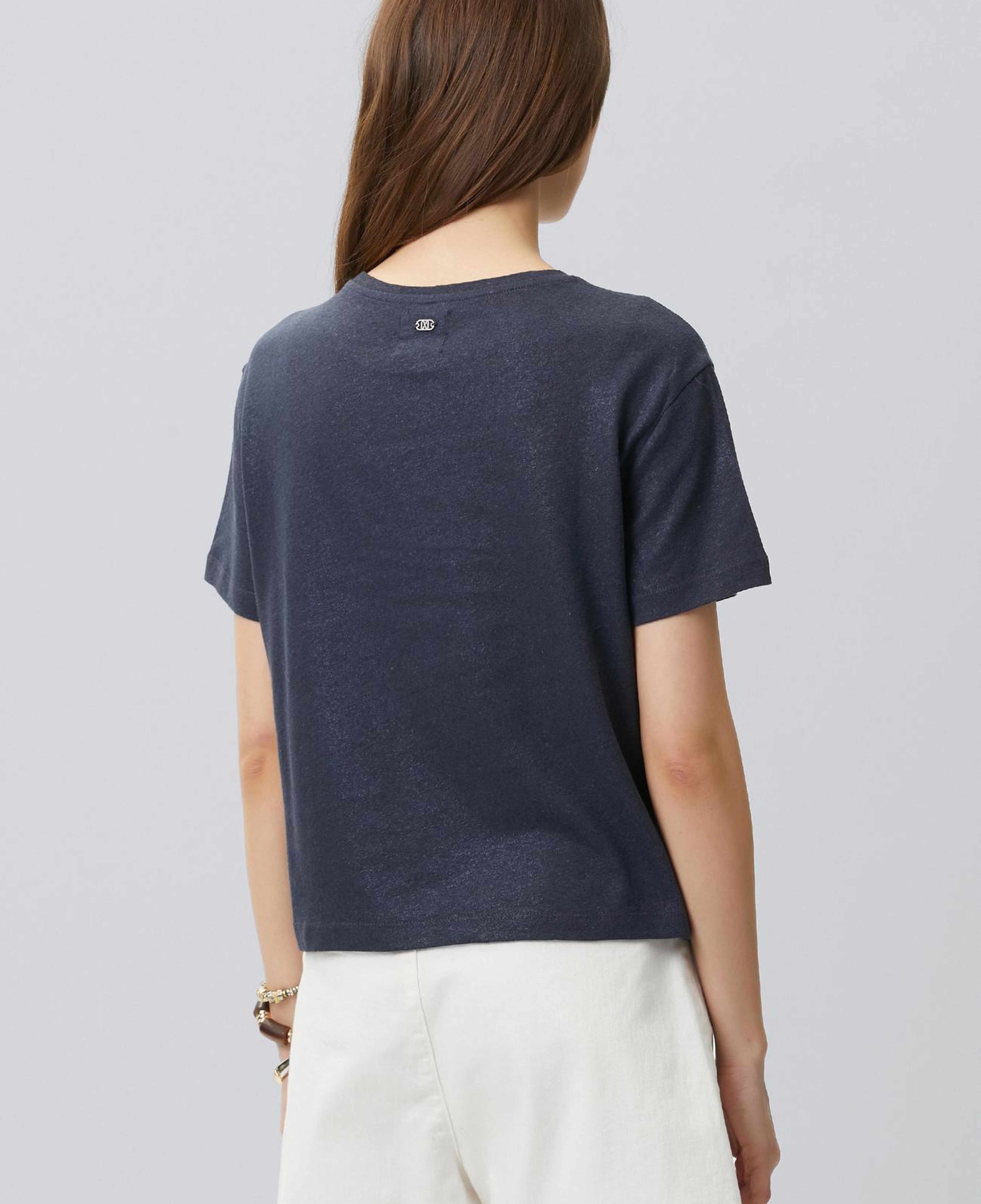 Network Kadın Lacivert Keten Mix T-shirt