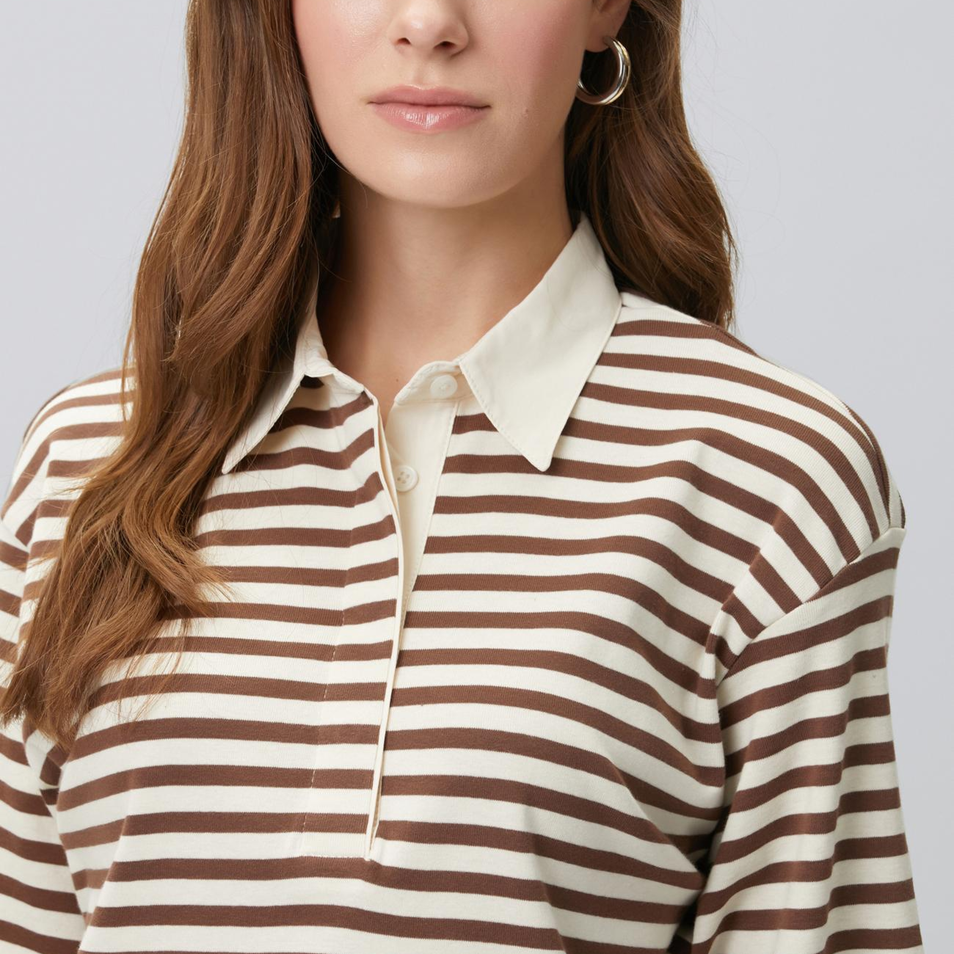 Network Kadın Kahverengi Çizgili Polo T-shirt