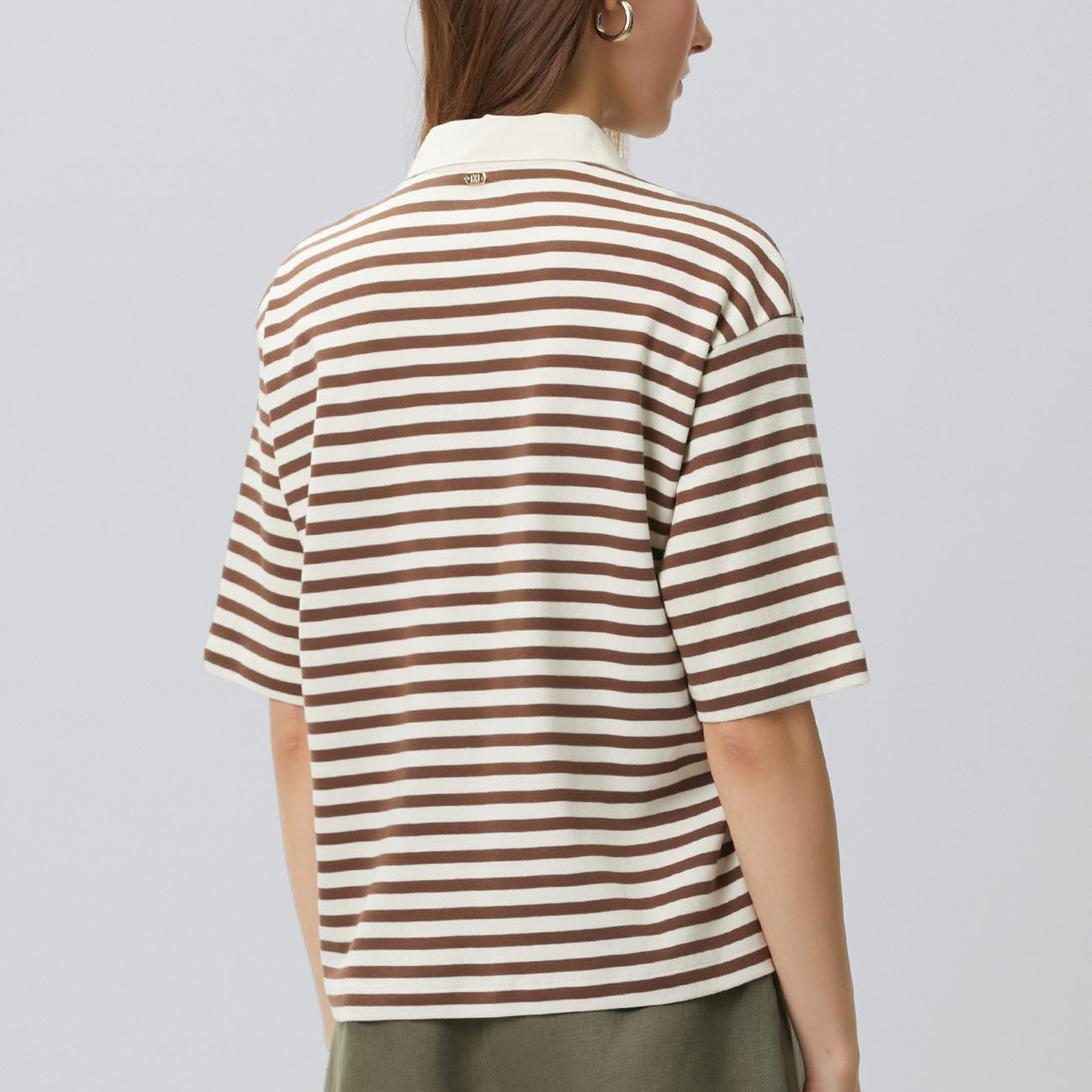 Network Kadın Kahverengi Çizgili Polo T-shirt