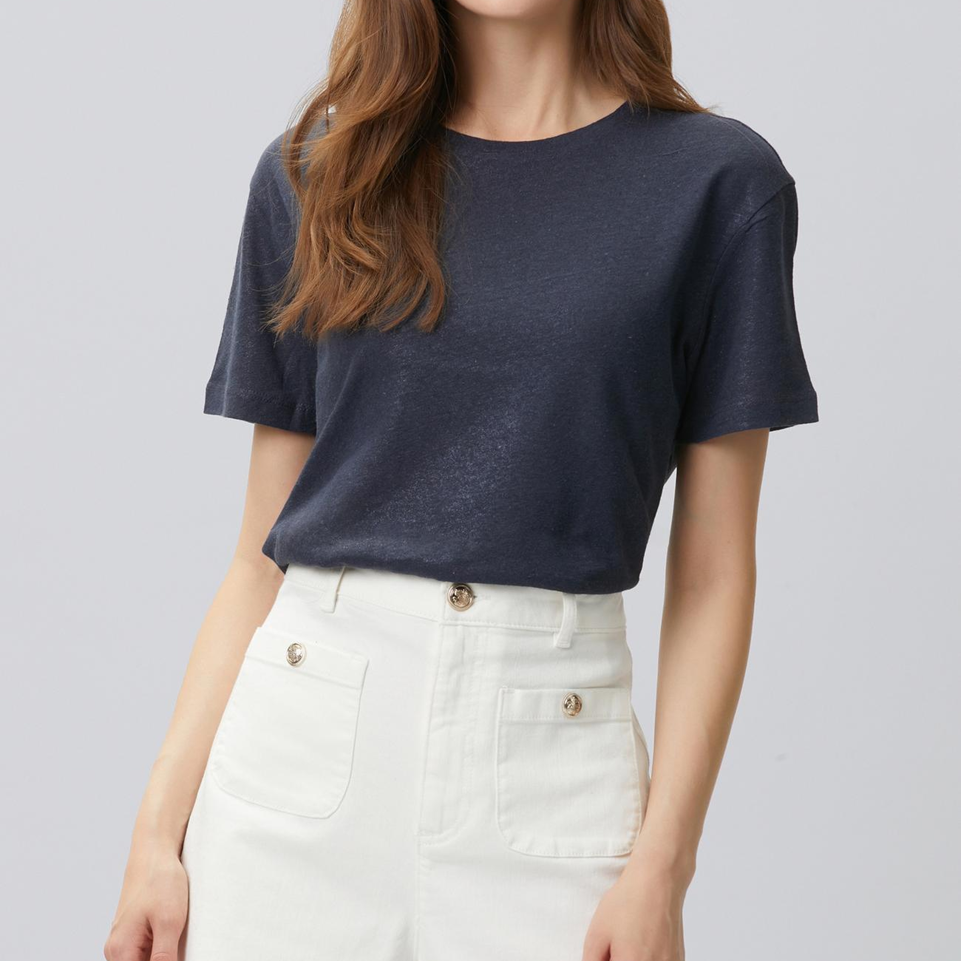 Network Kadın Lacivert Keten Mix T-shirt