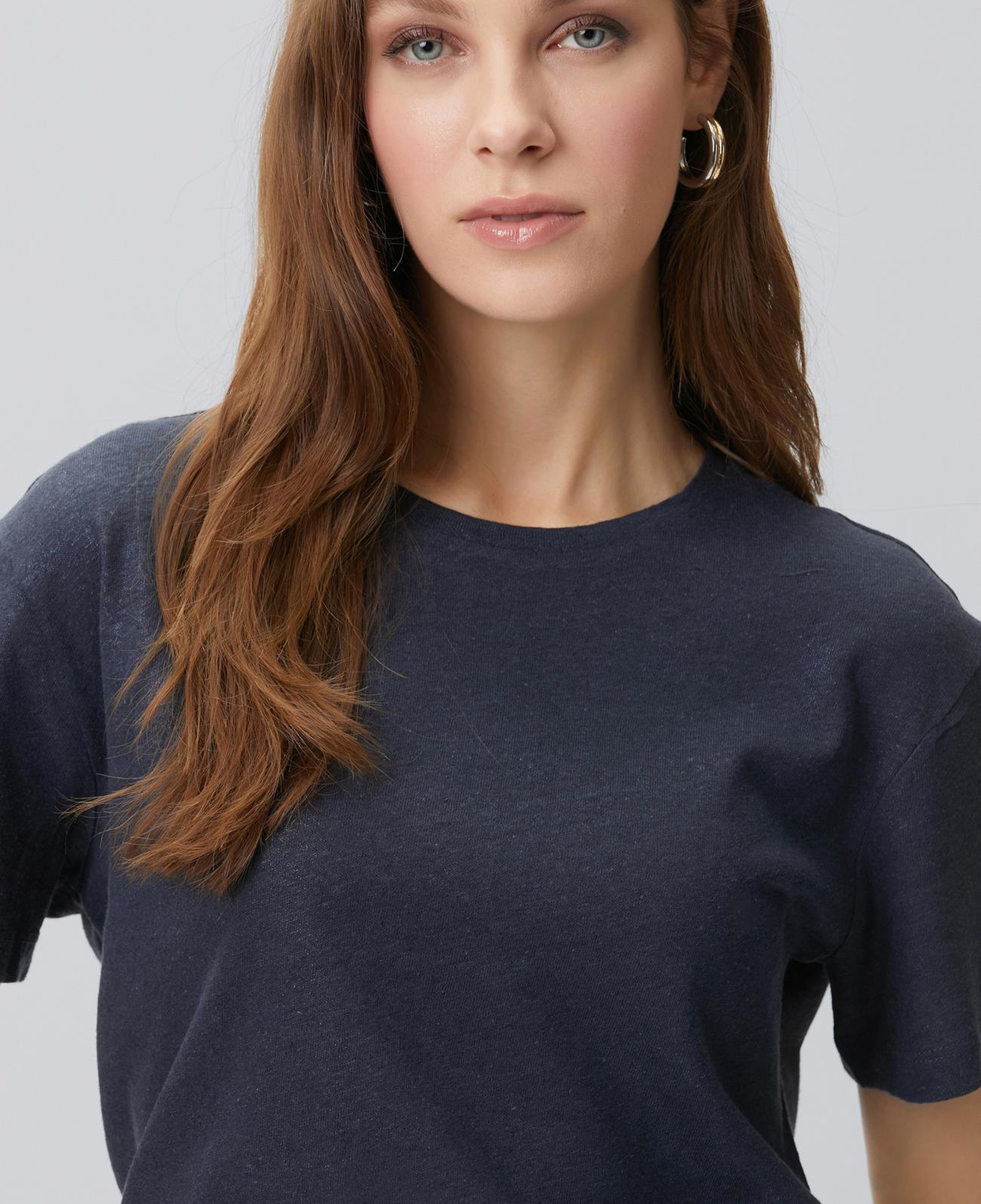 Network Kadın Lacivert Keten Mix T-shirt