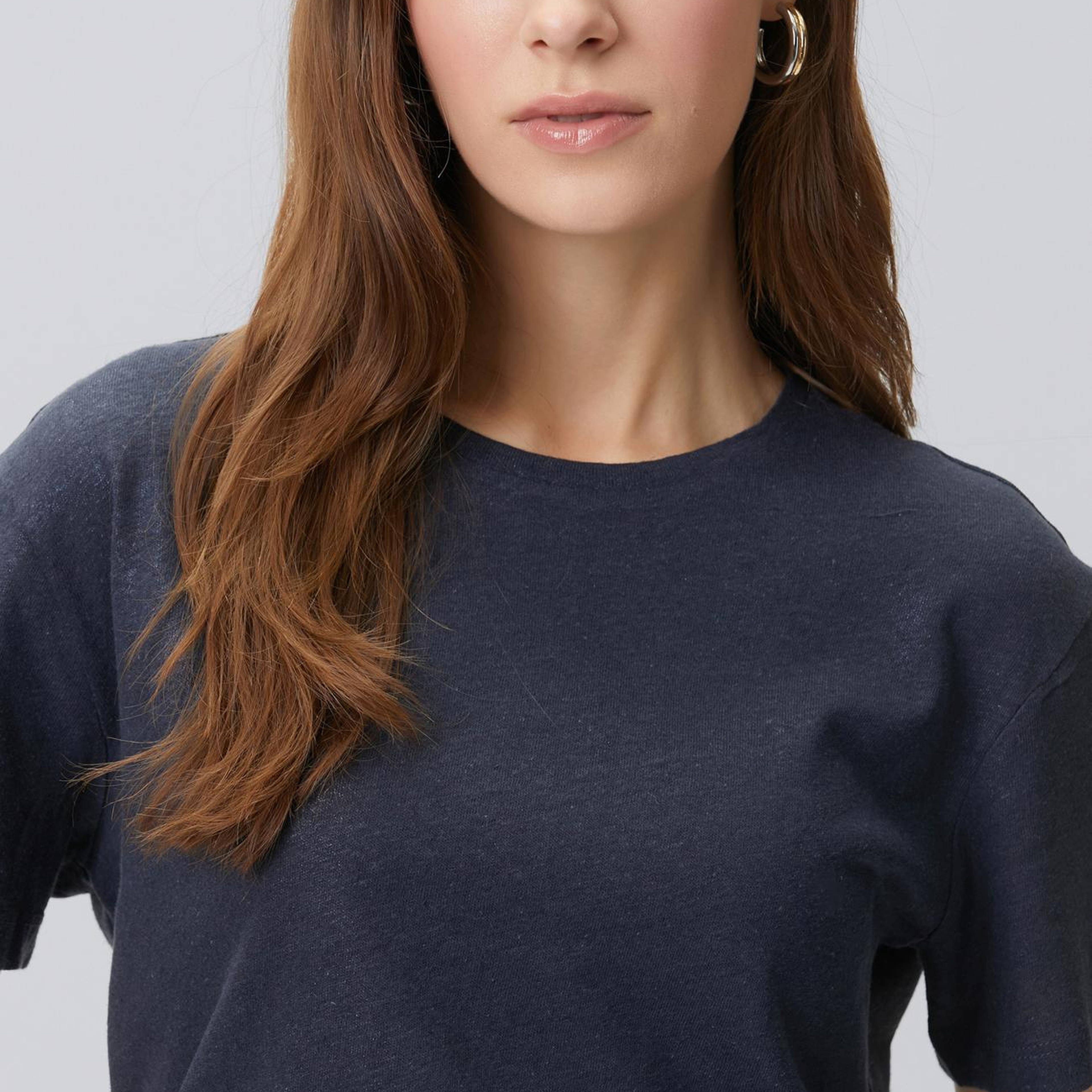 Network Kadın Lacivert Keten Mix T-shirt