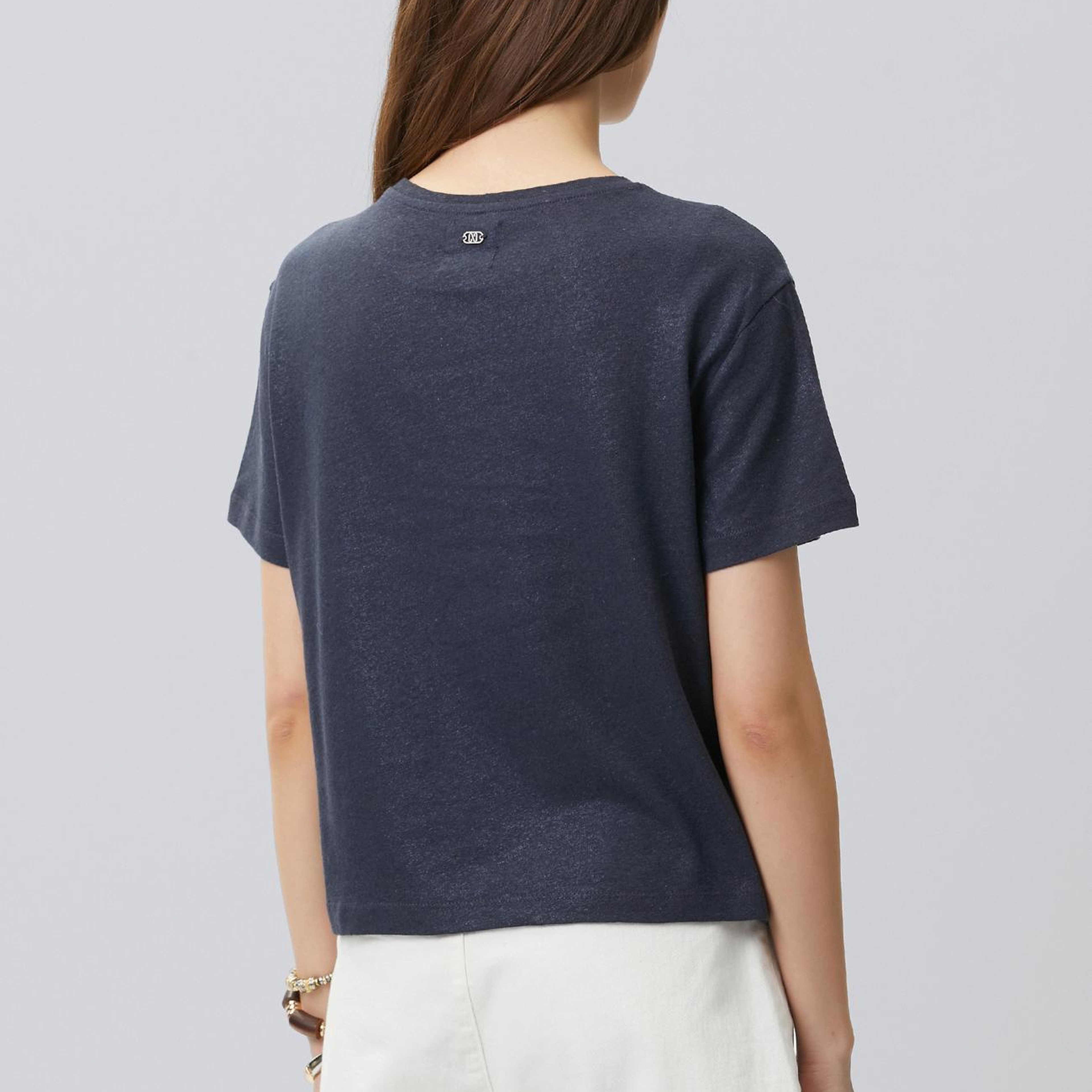 Network Kadın Lacivert Keten Mix T-shirt