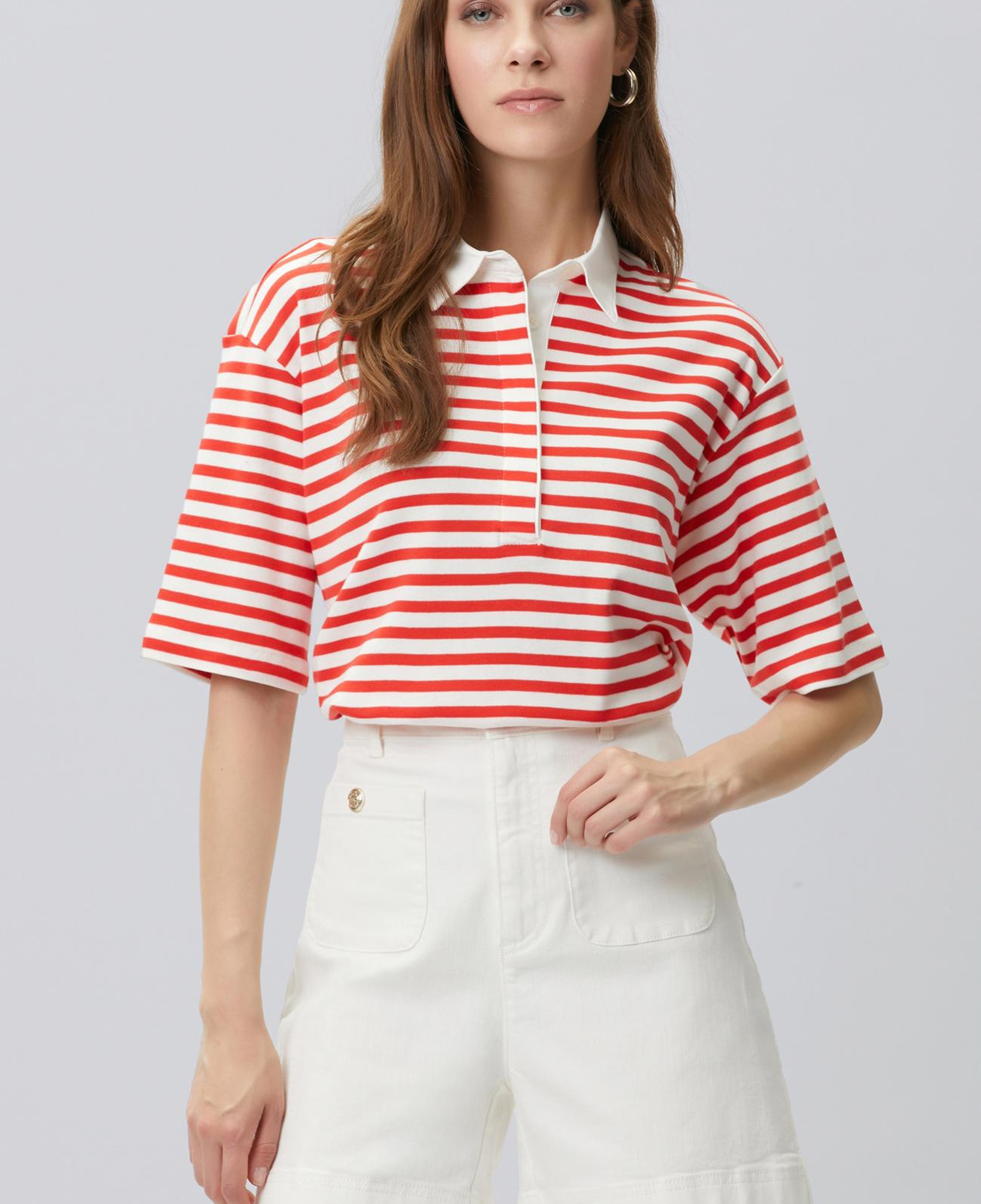 Network Kadın Kırmızı Beyaz Çizgili Polo T-shirt
