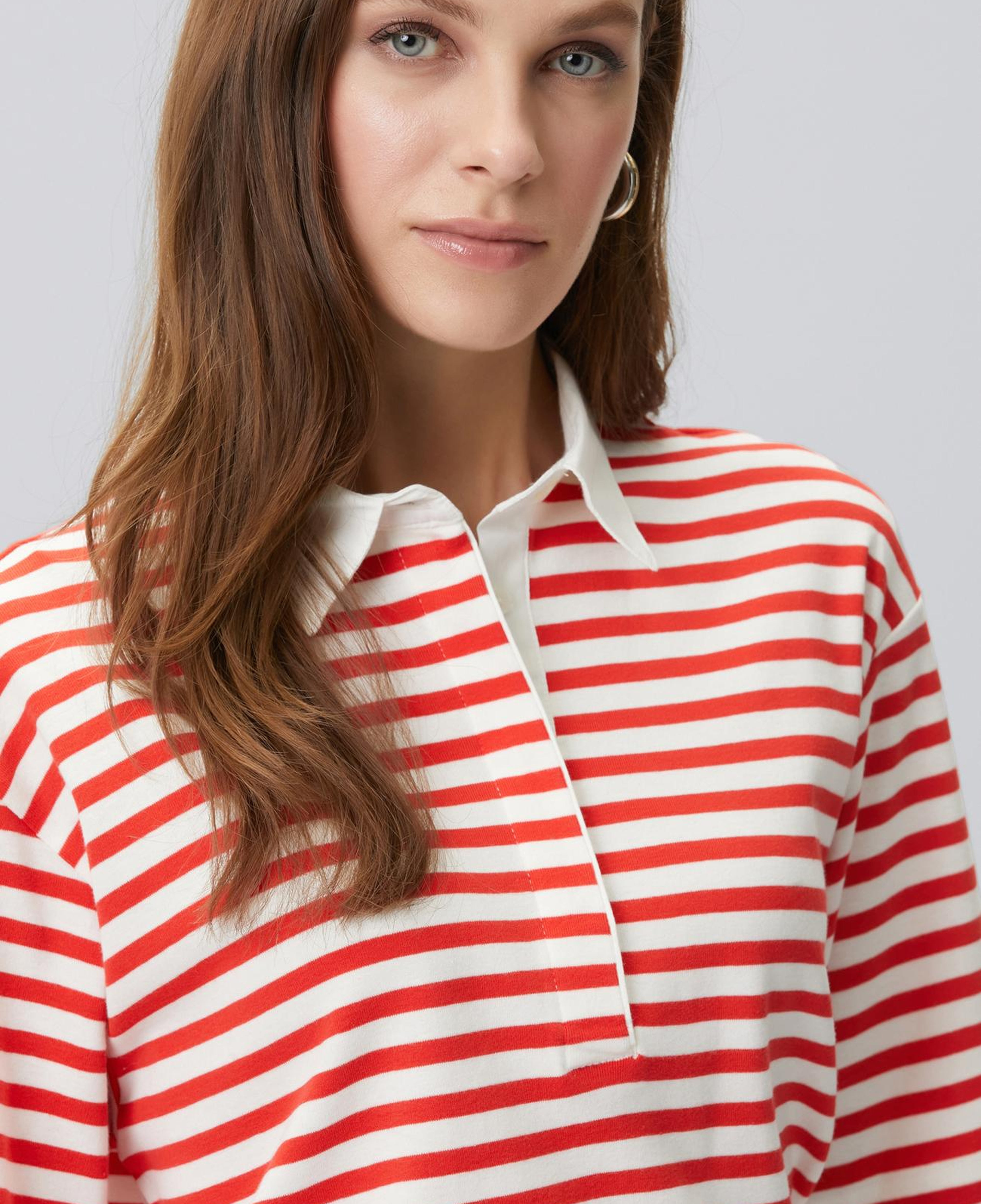 Network Kadın Kırmızı Beyaz Çizgili Polo T-shirt