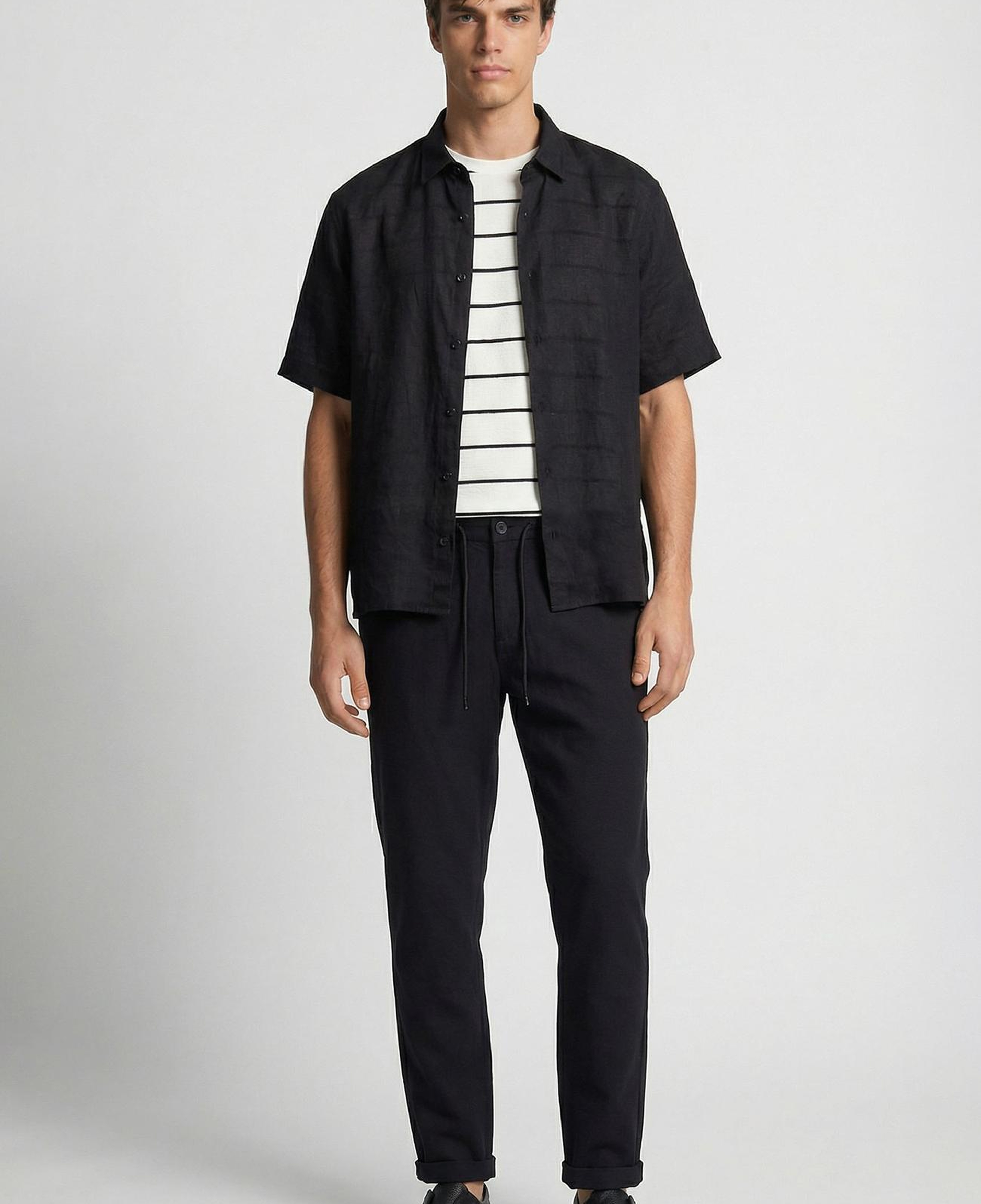 Network Erkek N-Green Relaxed Fit Siyah Keten Gömlek