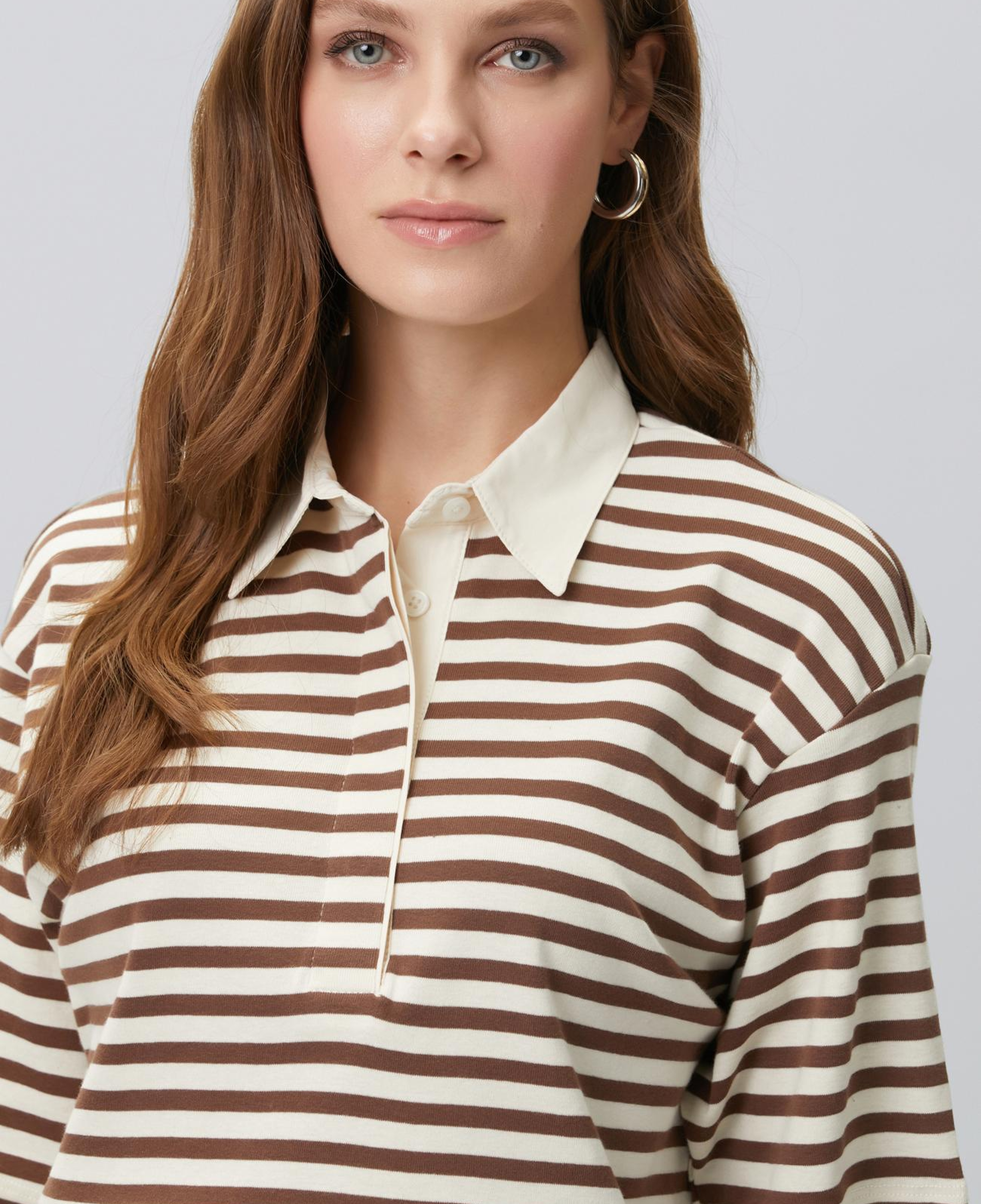 Network Kadın Kahverengi Çizgili Polo T-shirt