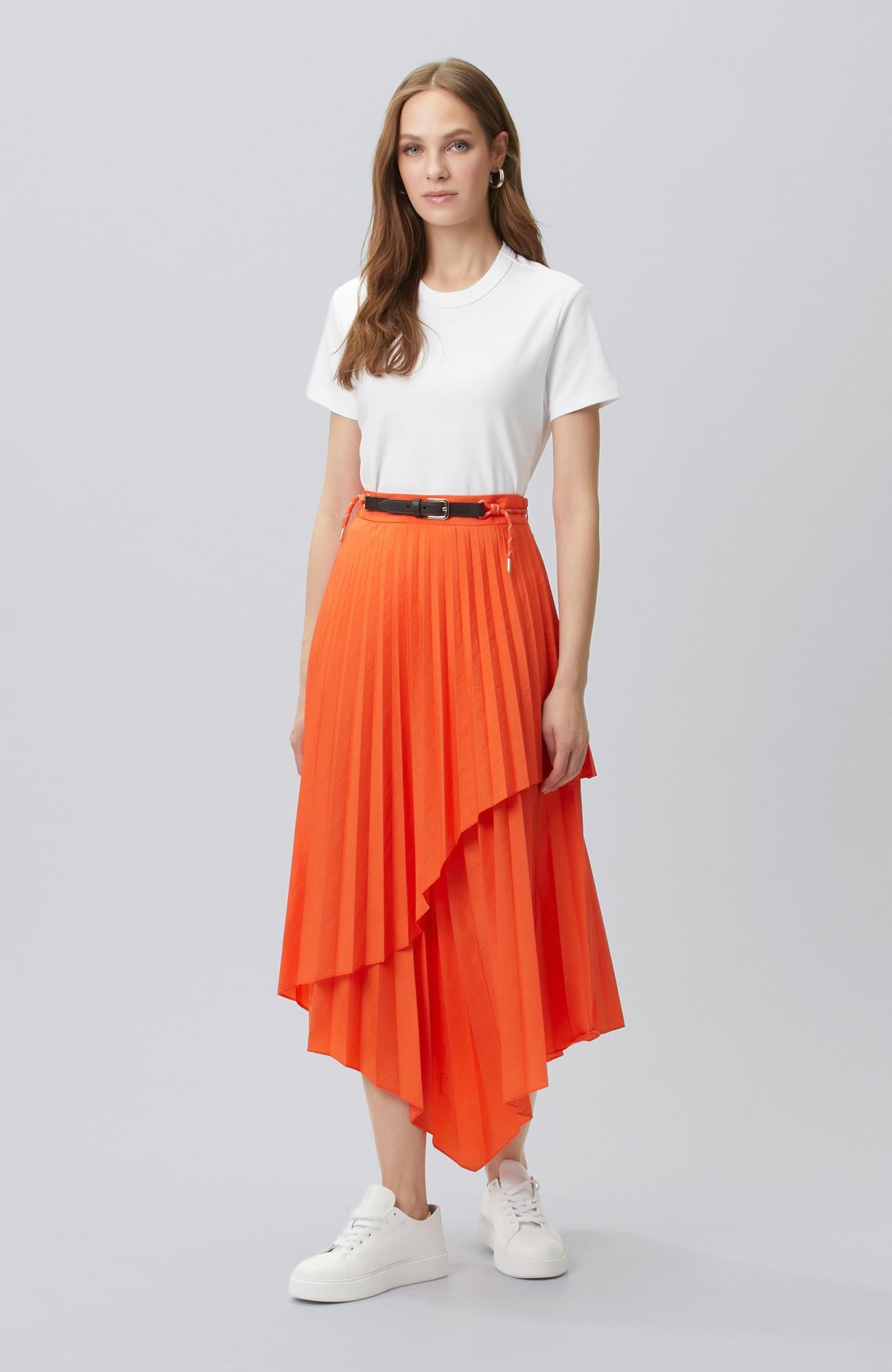 Network Kadın N-Tech Turuncu Pilise Detaylı Etek