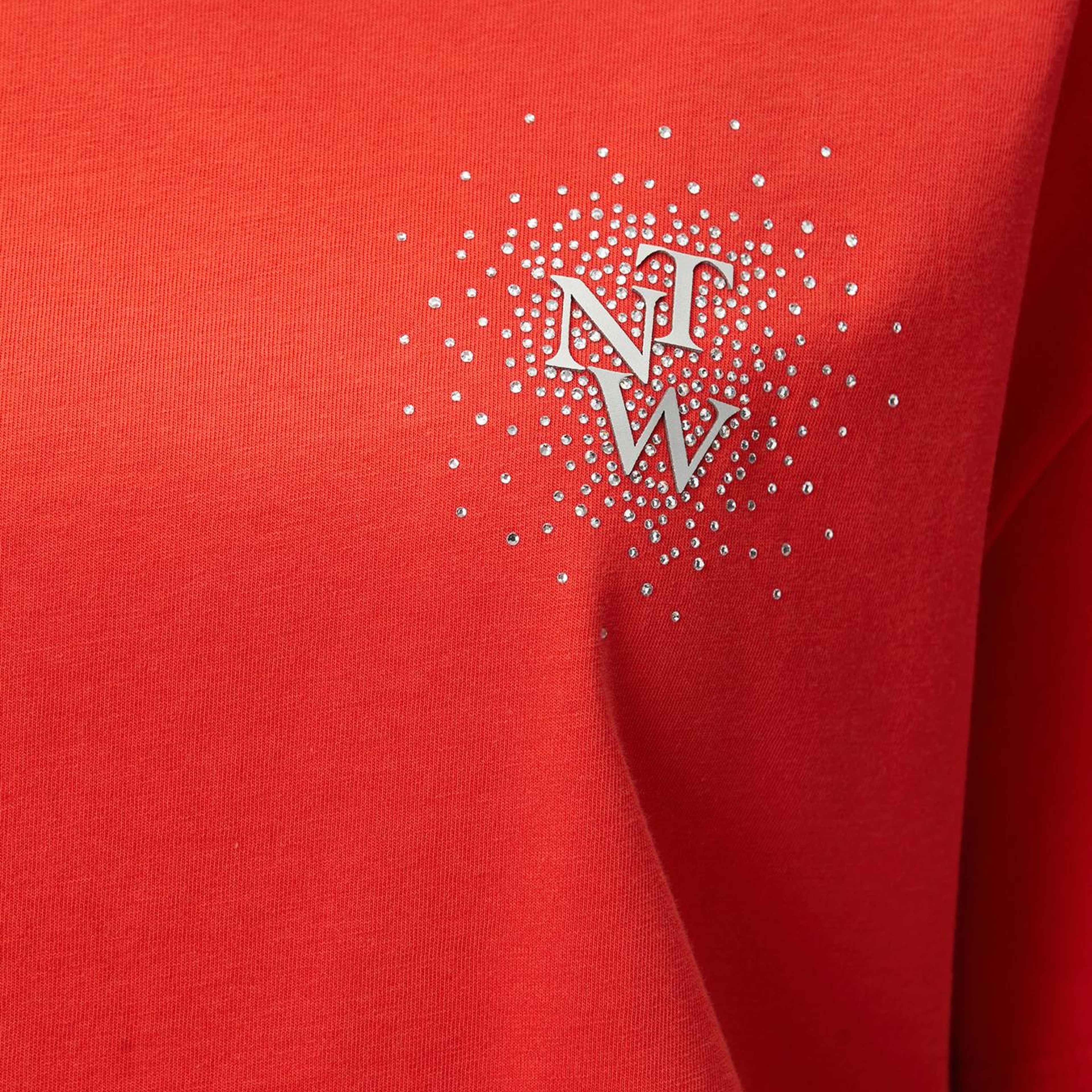 Network Kadın Kırmızı Göğsü Taş ve Logolu Kısa Kol T-shirt