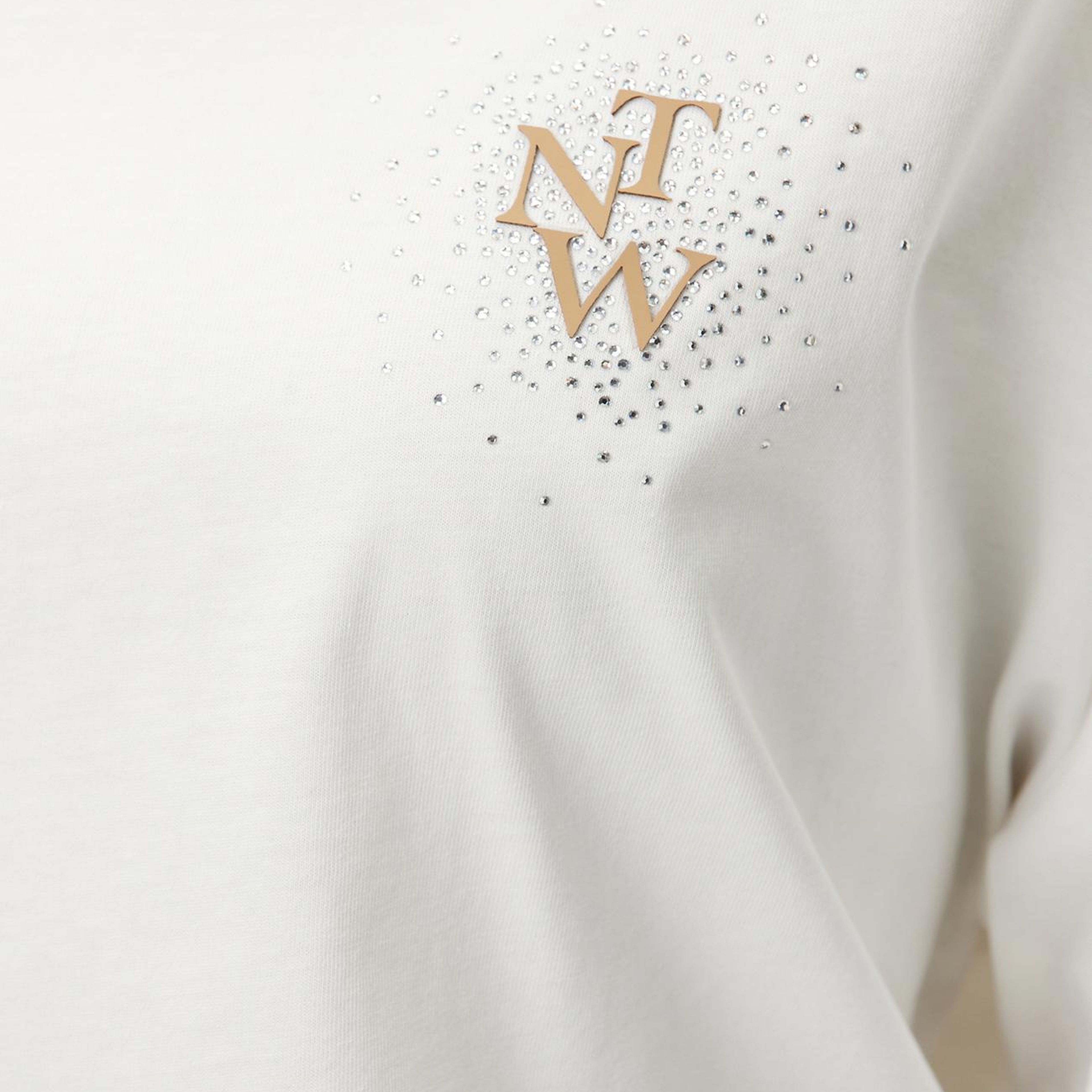 Network Kadın Kırık Beyaz Göğsü Taş ve Logolu Kısa Kol T-shirt
