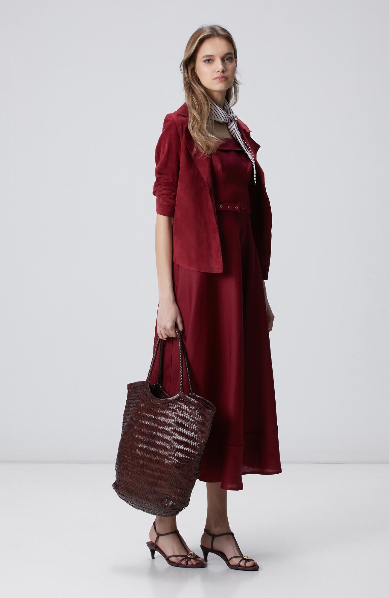 Network Kadın Bordo Örgü Deri Shopper Çanta