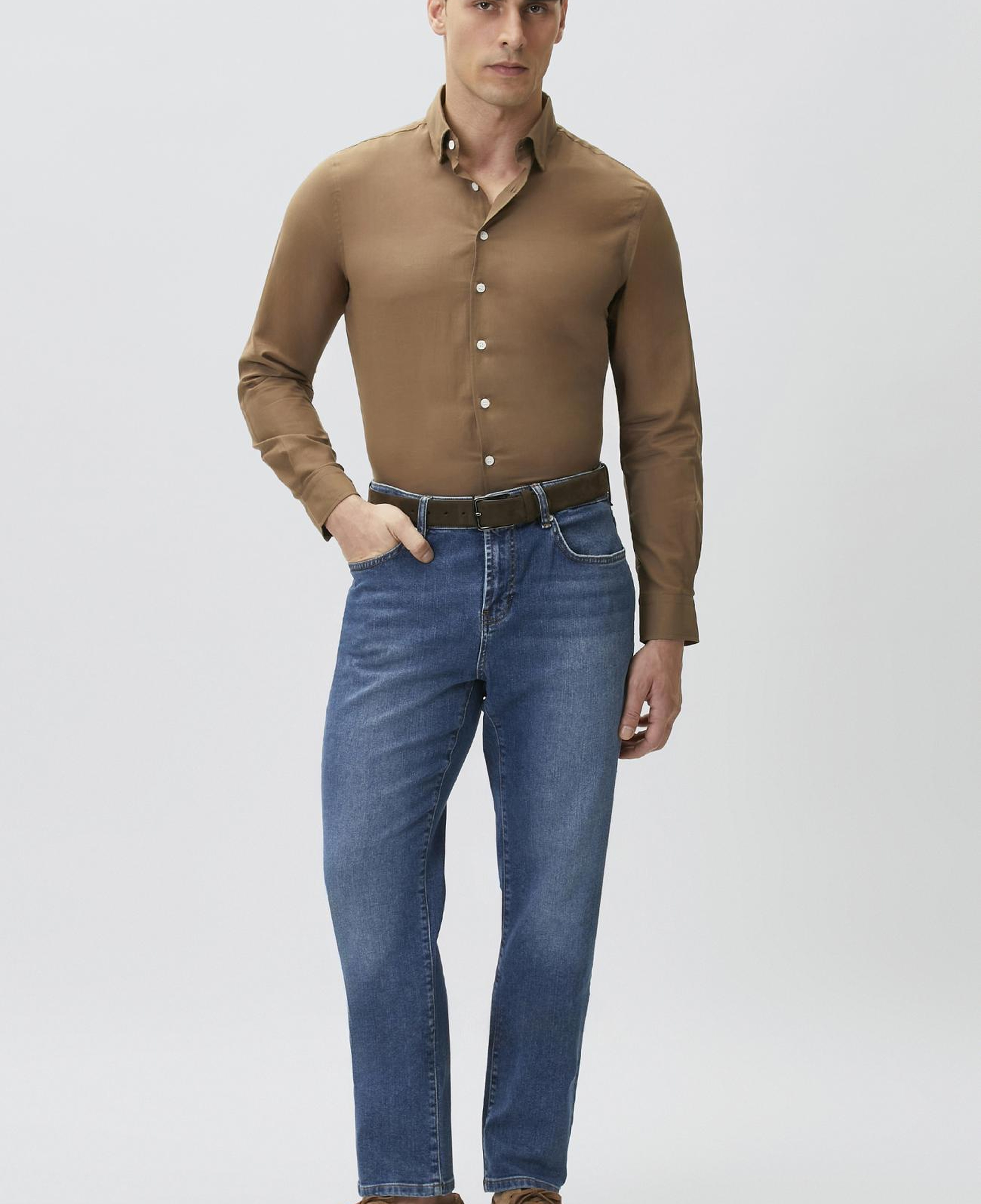 Network Erkek Slim Fit Kahverengi Cotton Gömlek