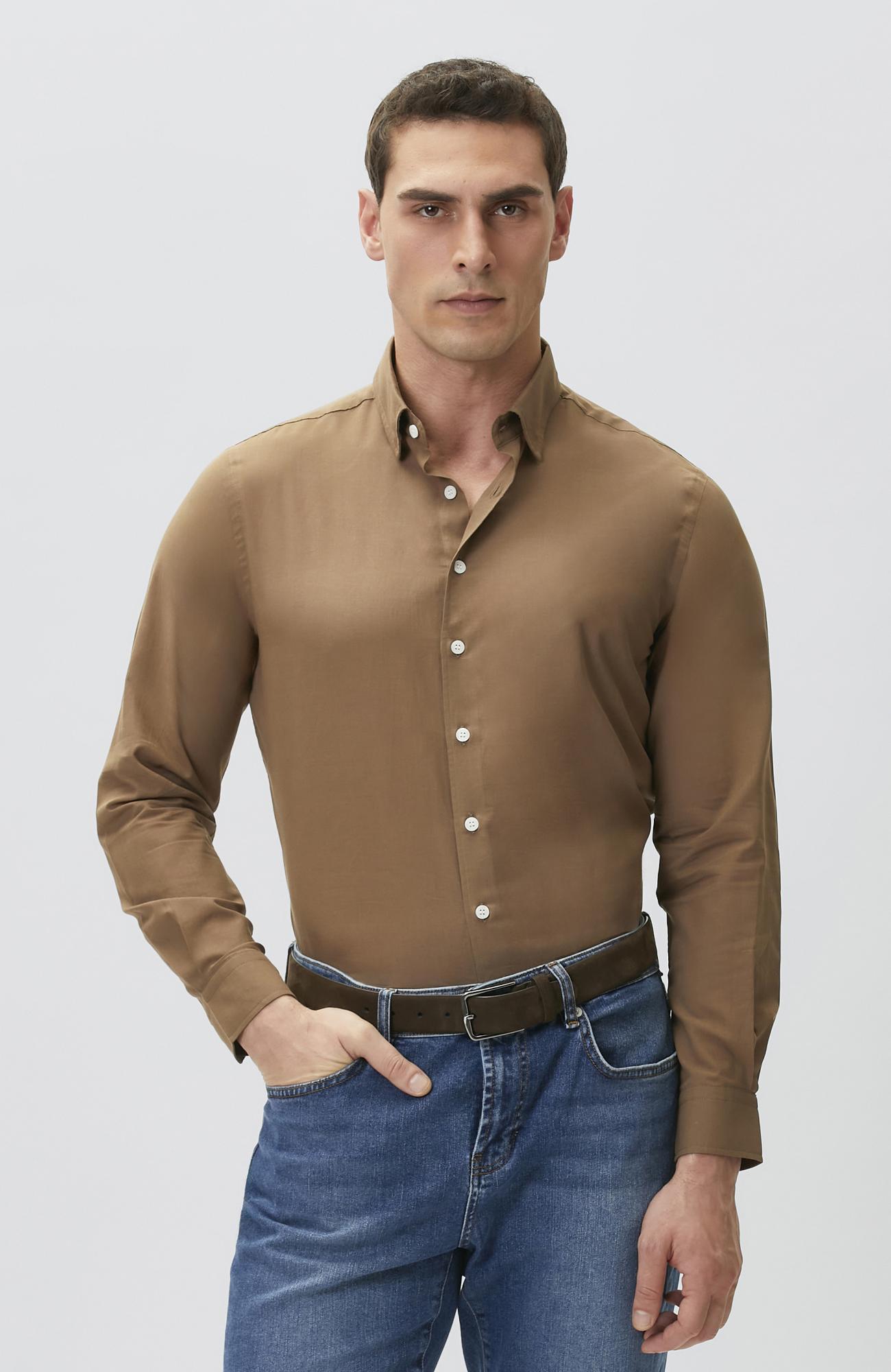 Network Erkek Slim Fit Kahverengi Cotton Gömlek
