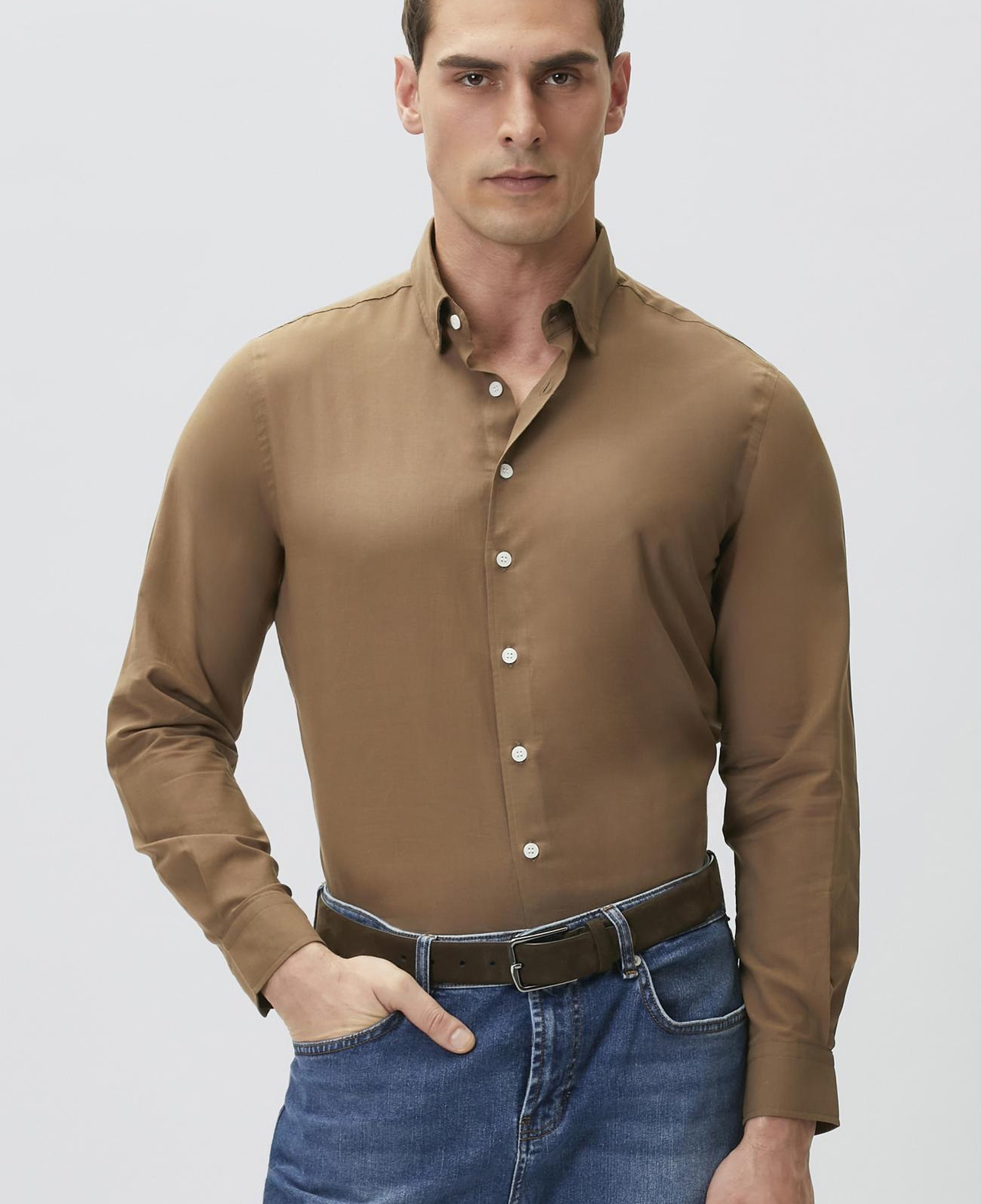 Network Erkek Slim Fit Kahverengi Cotton Gömlek