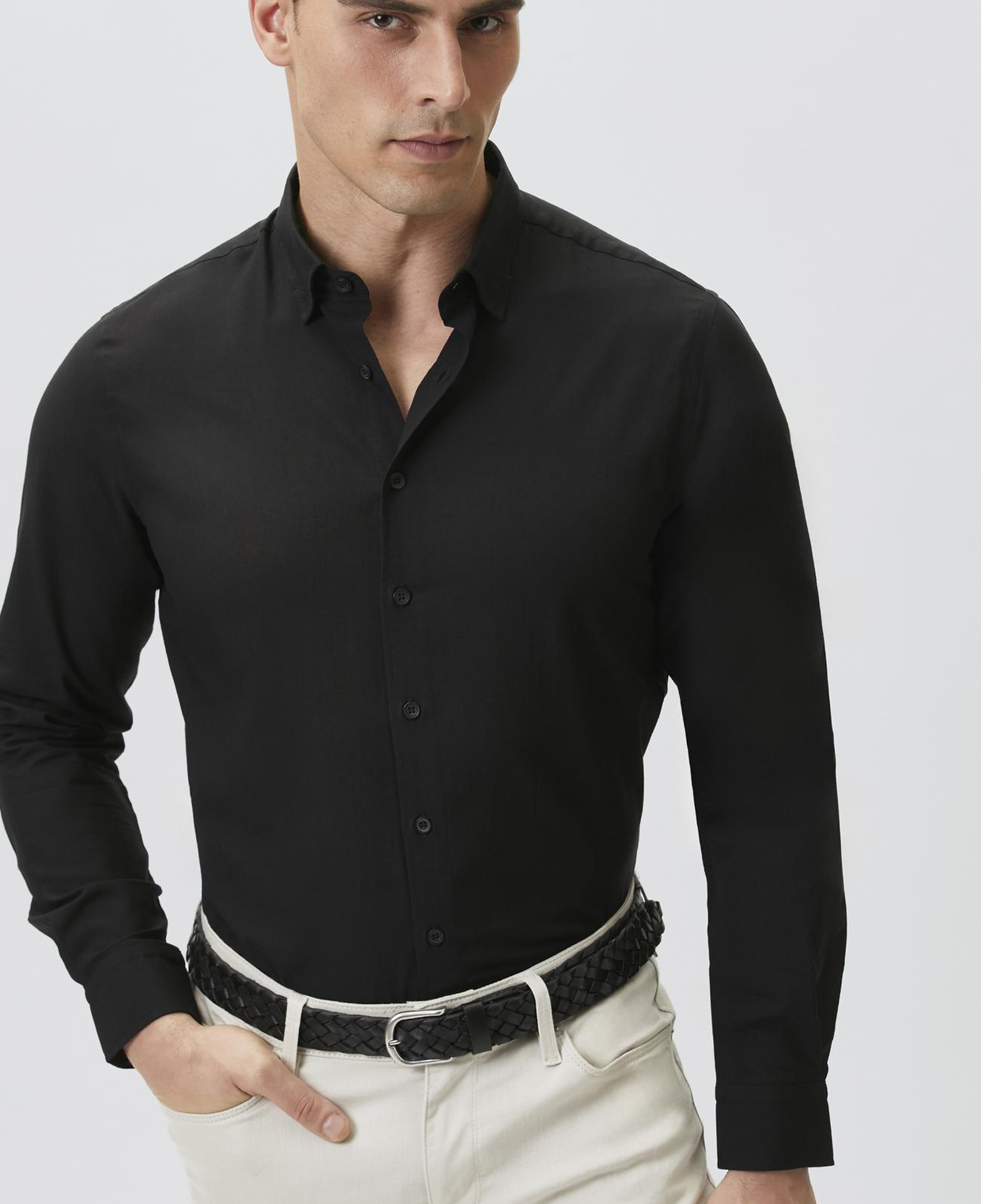 Network Erkek Slim Fit Siyah Cotton Gömlek