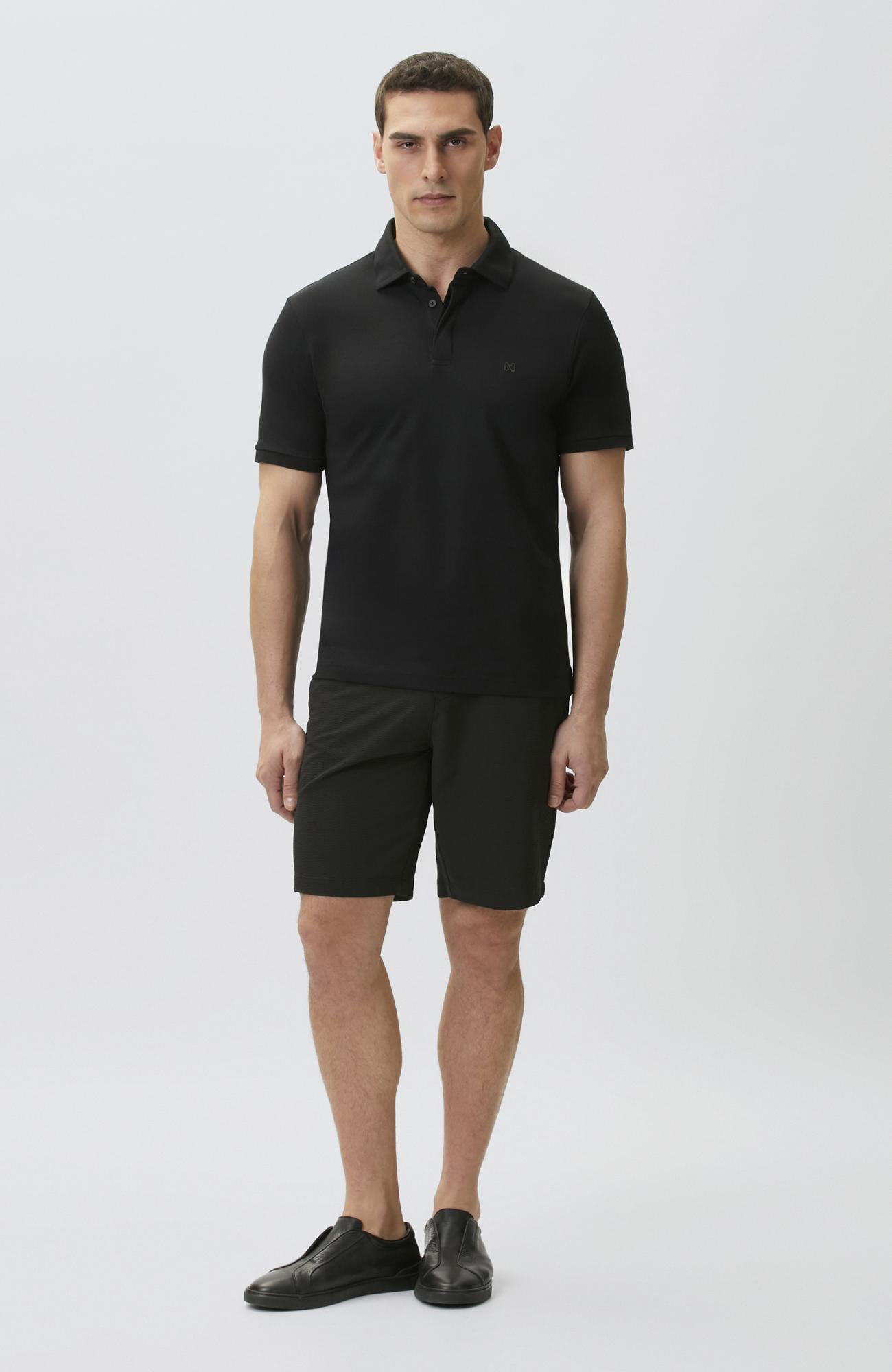 Network Erkek Slim Fit Siyah Teknik Kumaş Duble Paça Şort