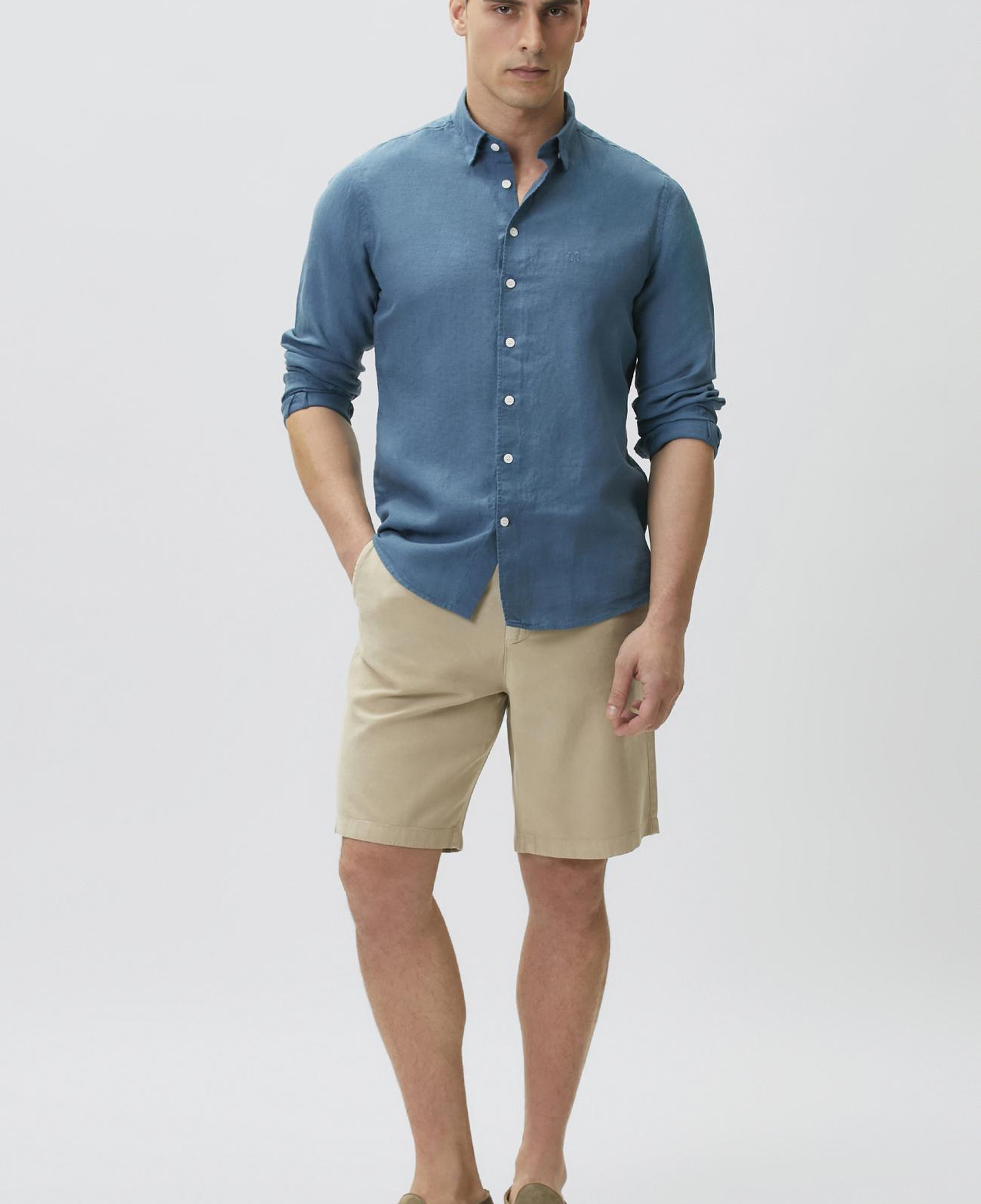 Network Erkek Slim Fit Petrol Keten Gömlek