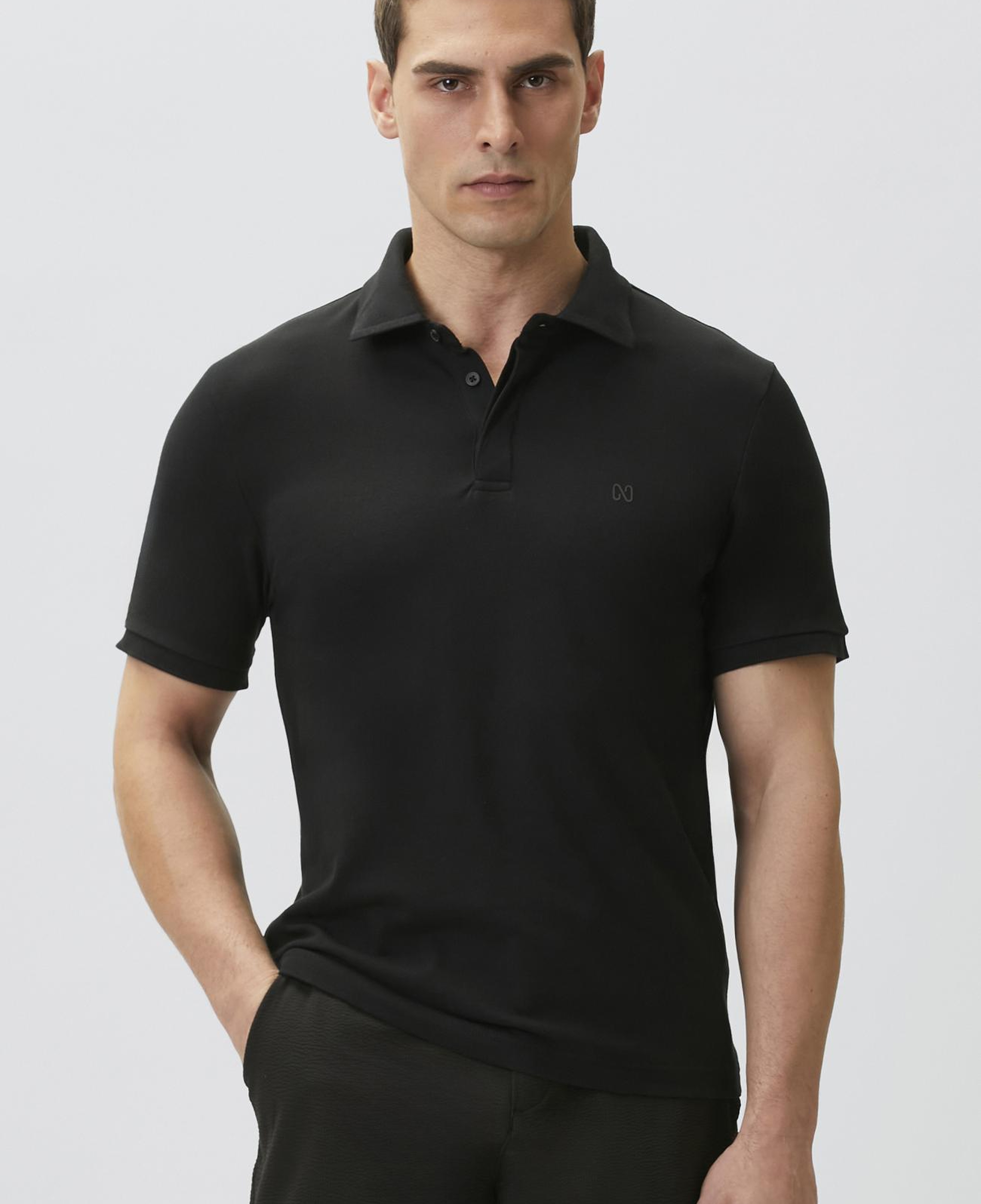 Network Erkek Siyah Pike Desen Polo T-shirt