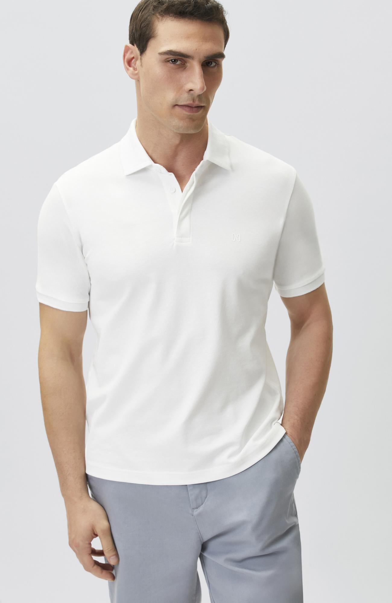 Network Erkek Kırık Beyaz Polo Yaka Pike Desen T-shirt
