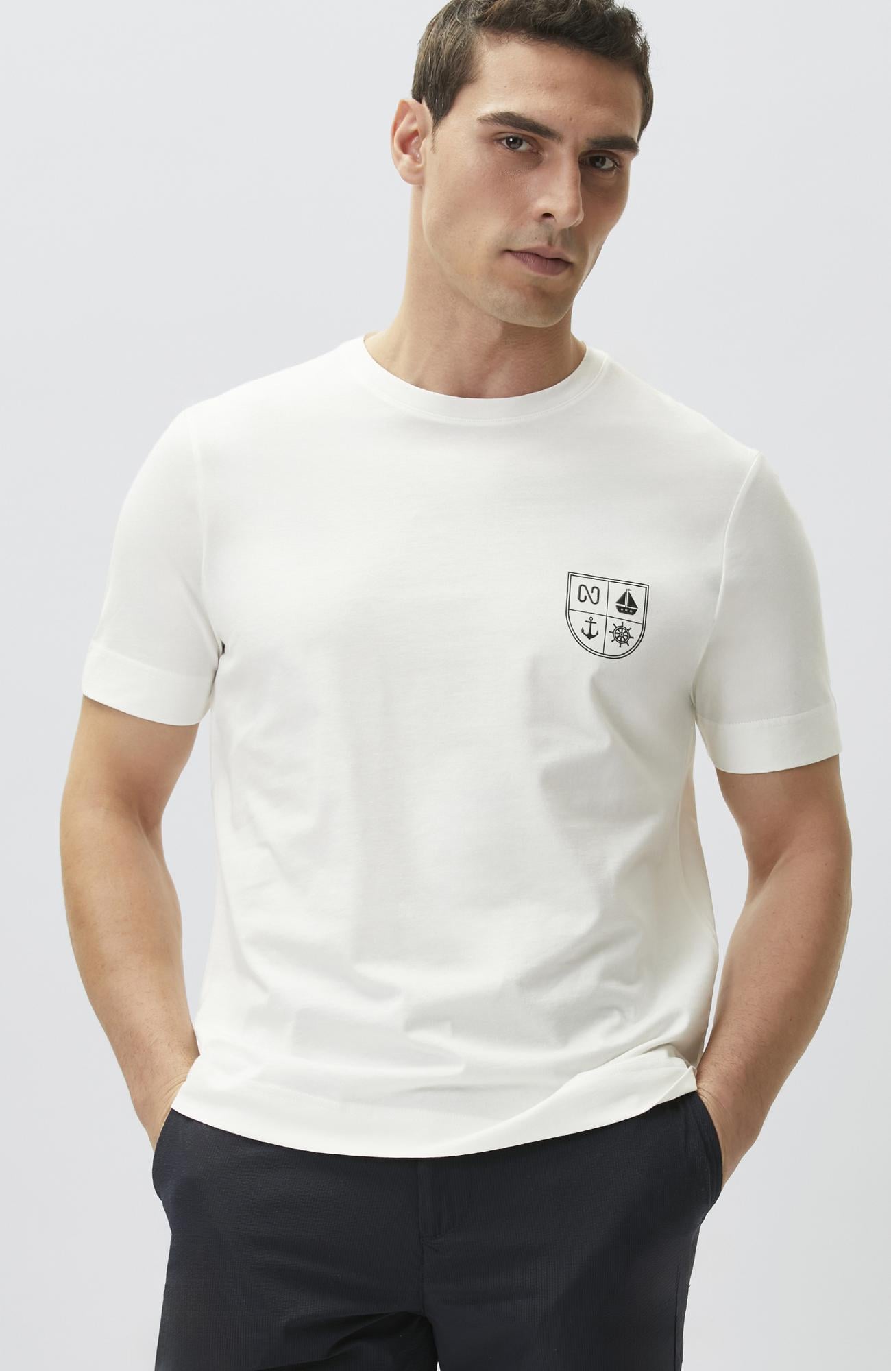 Network Erkek Comfort Fit Kırık Beyaz Marin Baskılı T-shirt