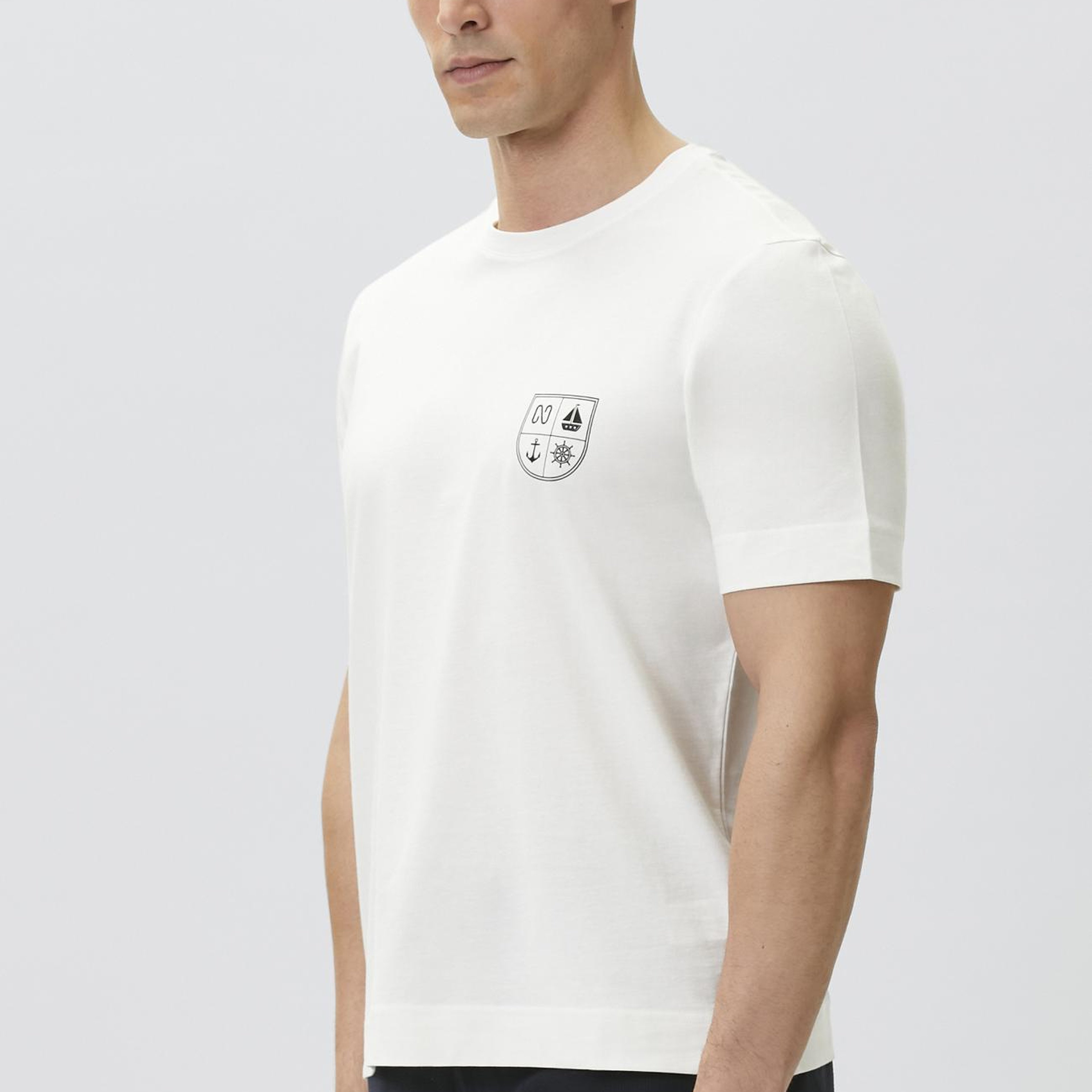 Network Erkek Comfort Fit Kırık Beyaz Marin Baskılı T-shirt