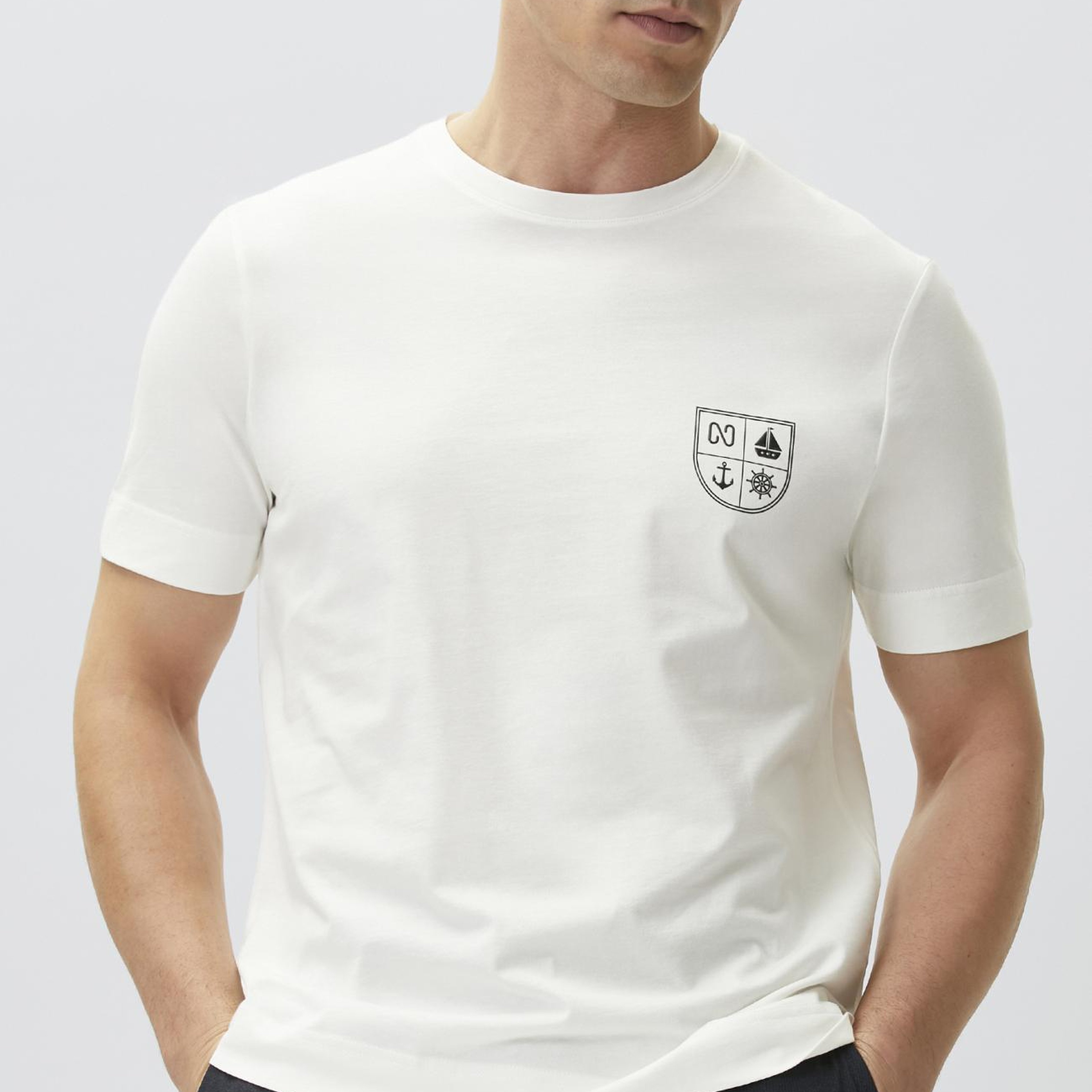 Network Erkek Comfort Fit Kırık Beyaz Marin Baskılı T-shirt