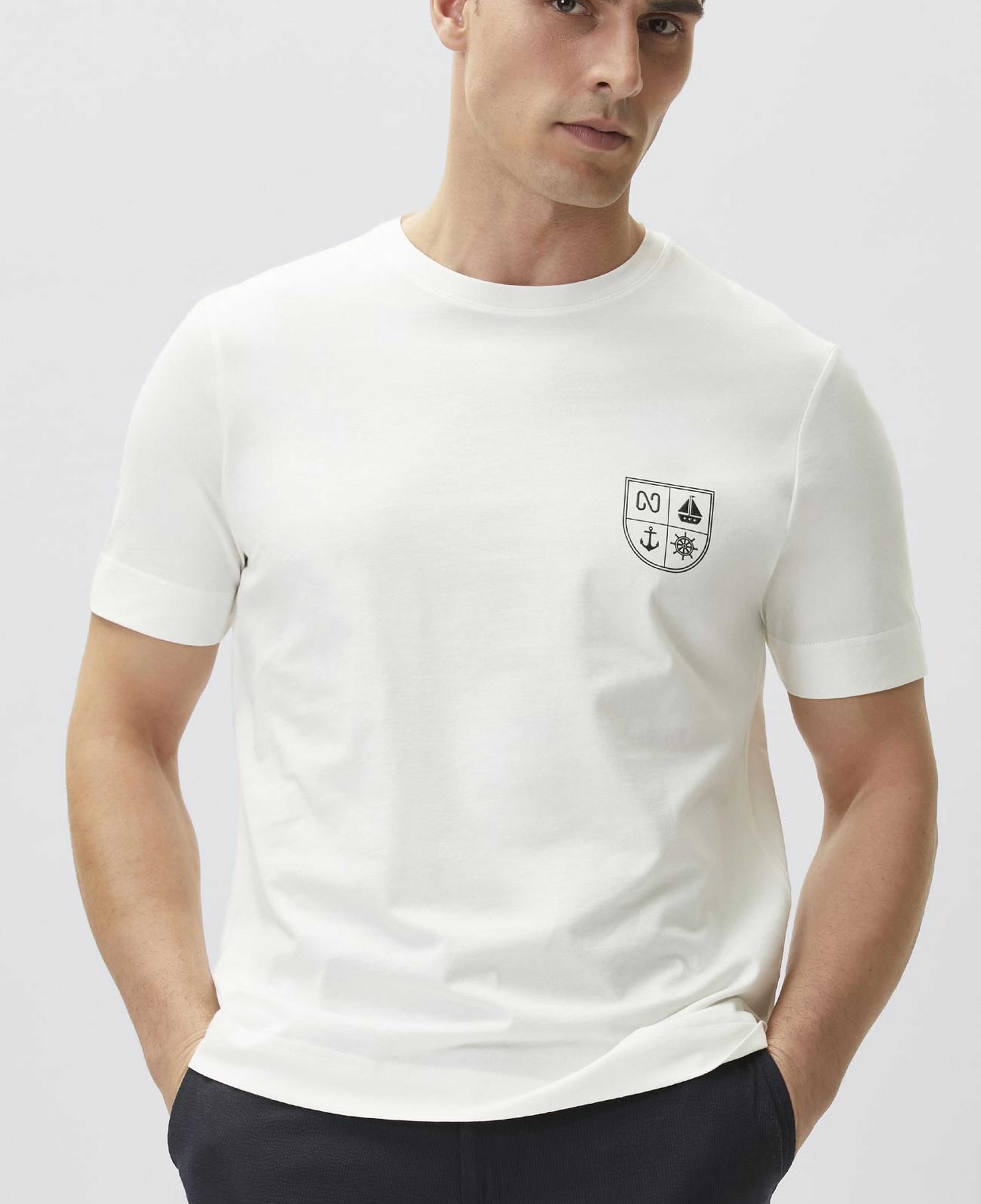 Network Erkek Comfort Fit Kırık Beyaz Marin Baskılı T-shirt