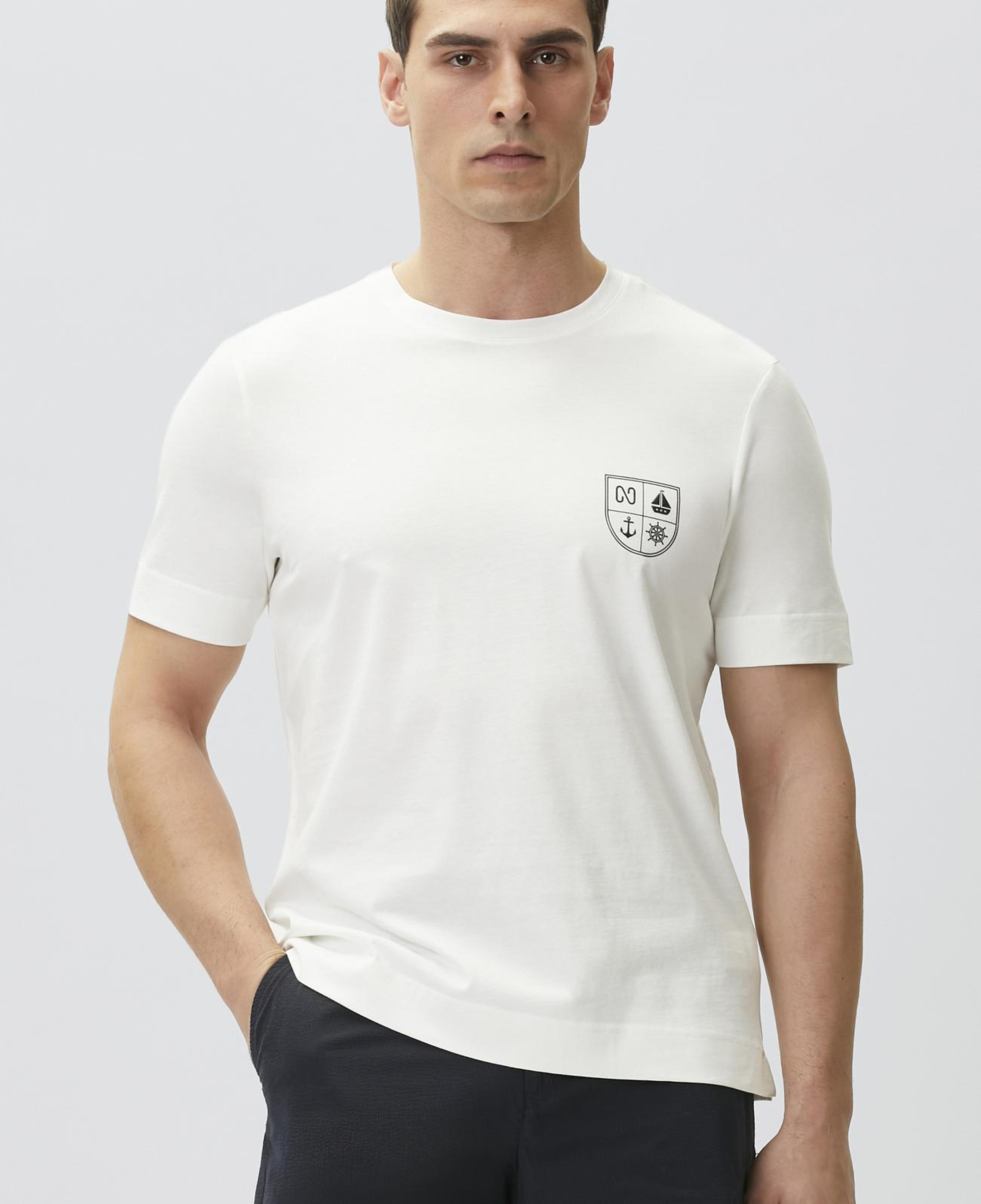Network Erkek Comfort Fit Kırık Beyaz Marin Baskılı T-shirt