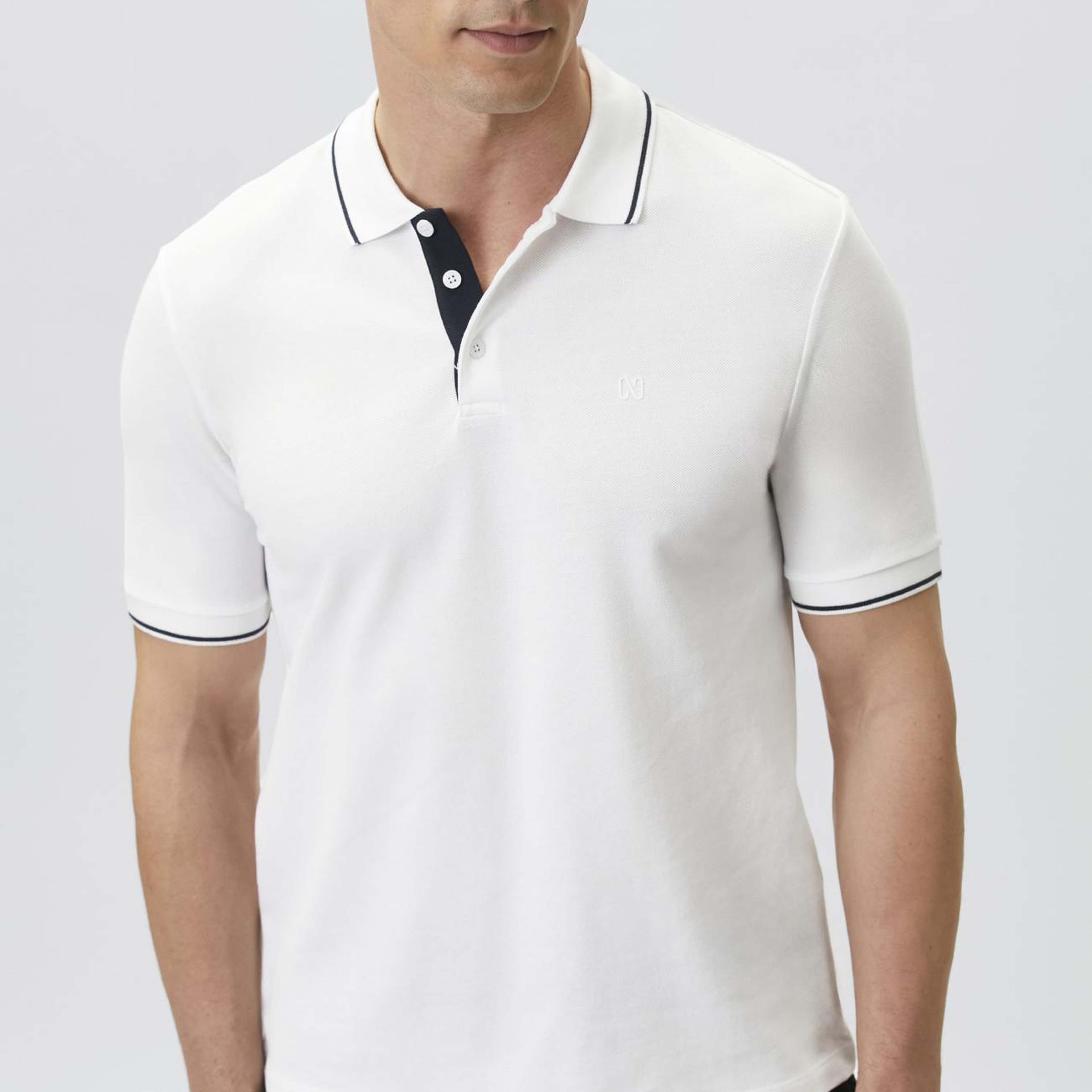 Network Erkek Beyaz Polo Yaka Patı Renkli T-shirt
