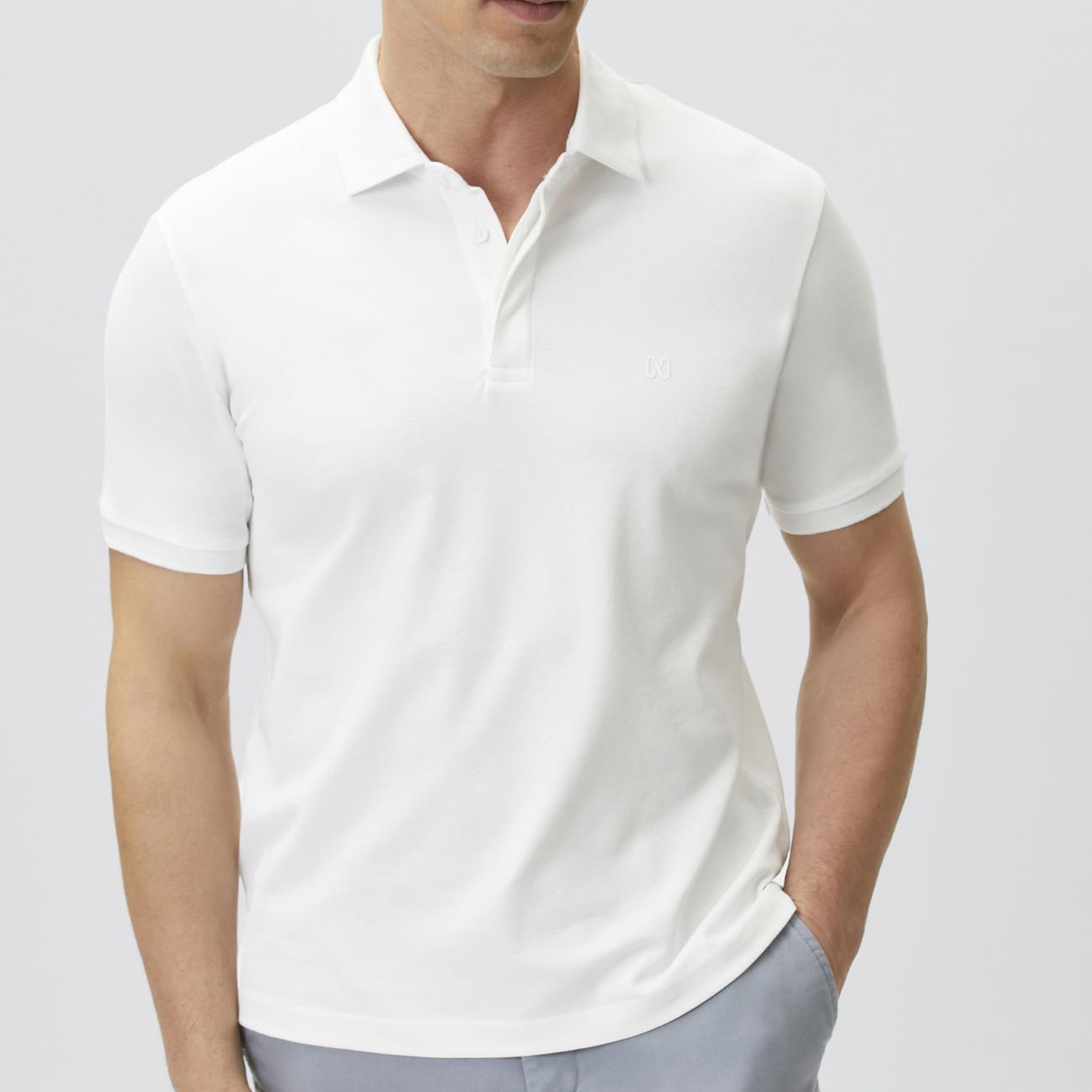 Network Erkek Kırık Beyaz Polo Yaka Pike Desen T-shirt