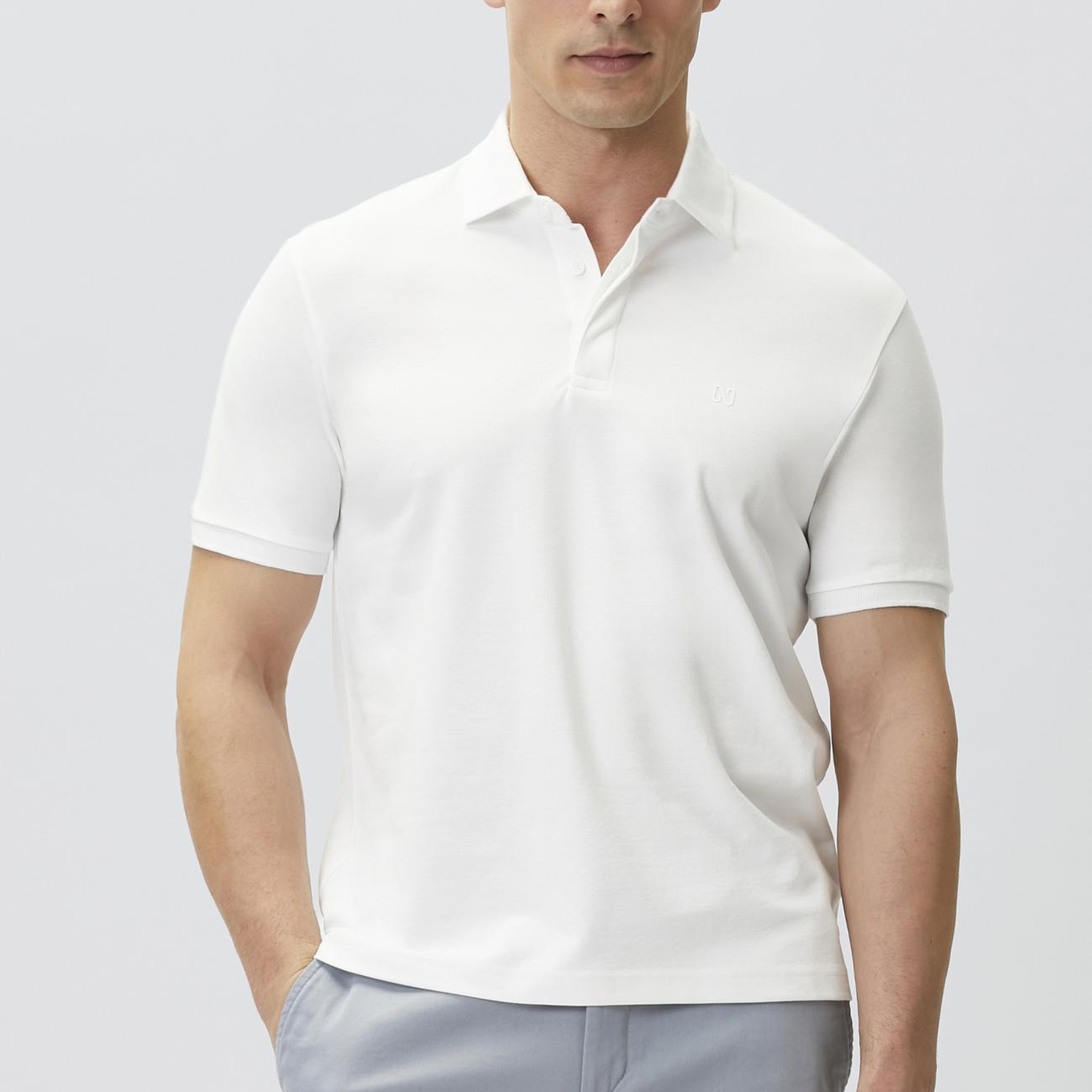 Network Erkek Kırık Beyaz Polo Yaka Pike Desen T-shirt