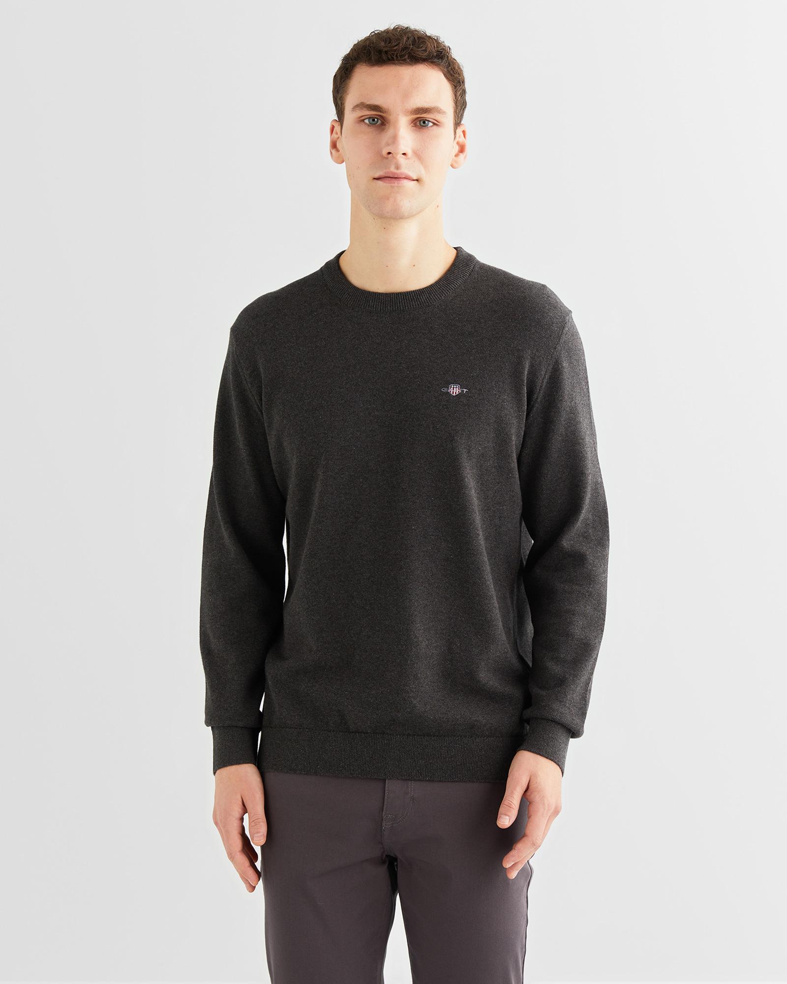 GANT Erkek Gri Regular Fit Bisiklet Yaka Kazak