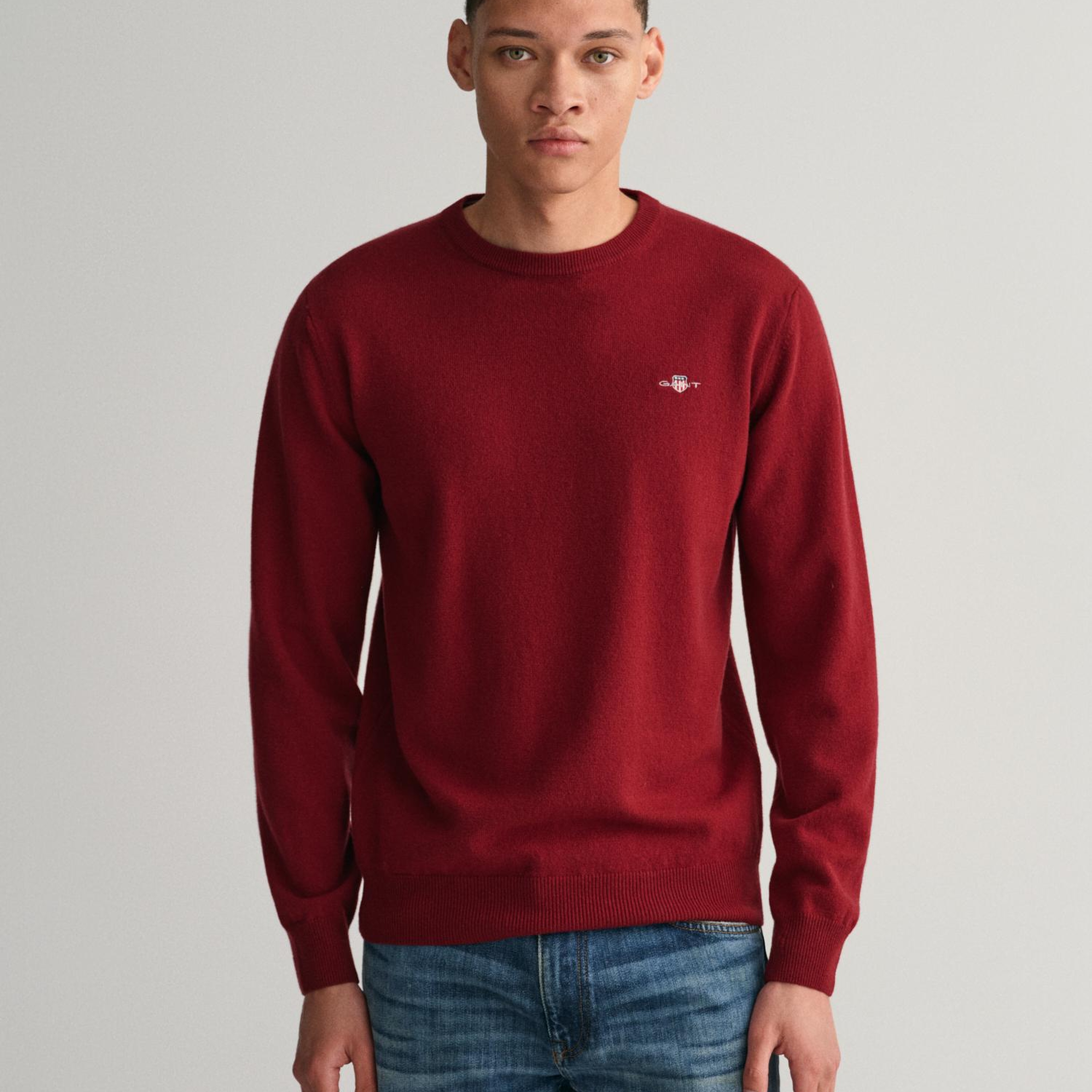 GANT Erkek Kırmızı Regular Fit Bisiklet Yaka Yün Kazak