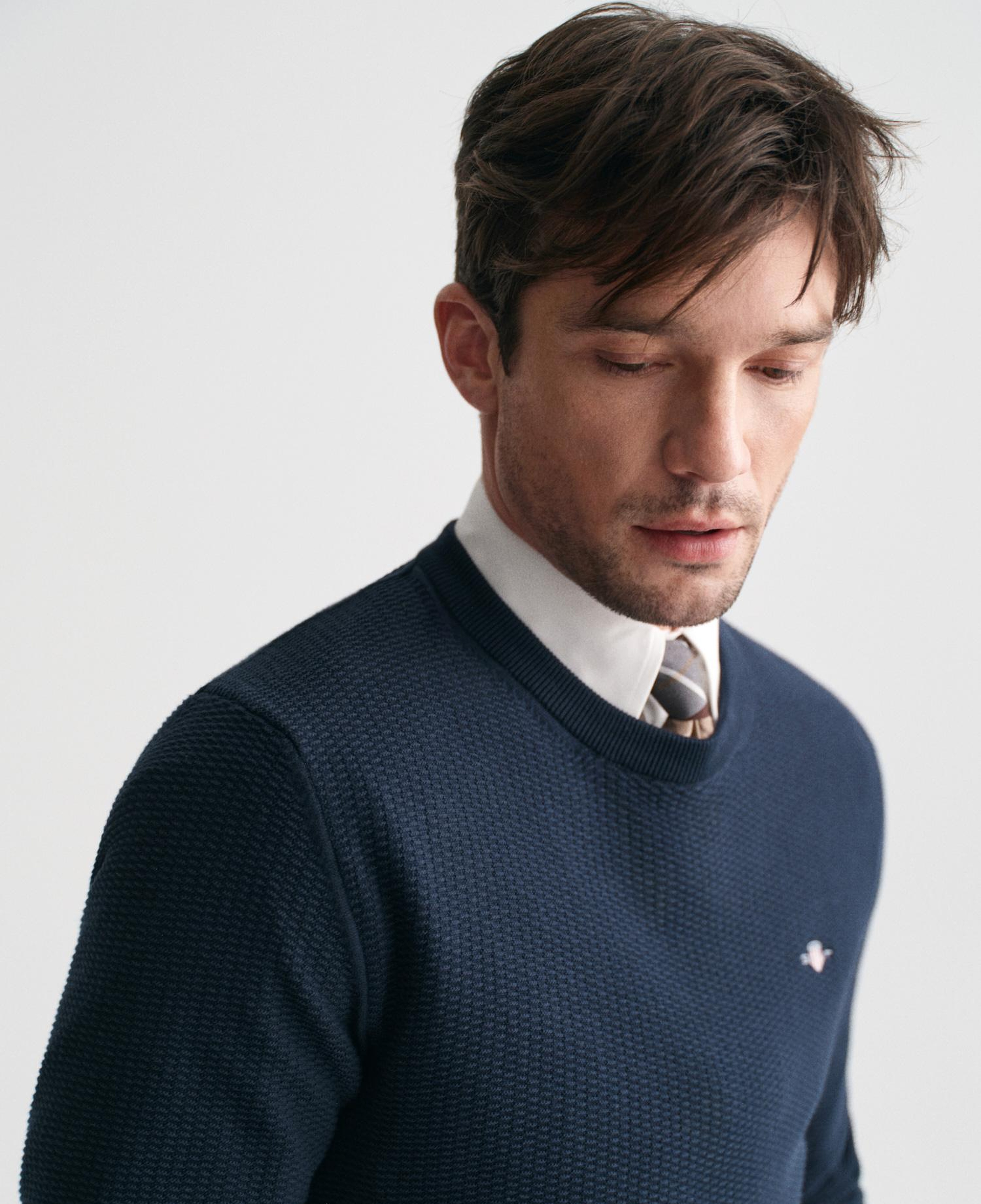 GANT Erkek Lacivert Regular Fit Bisiklet Yaka Kazak